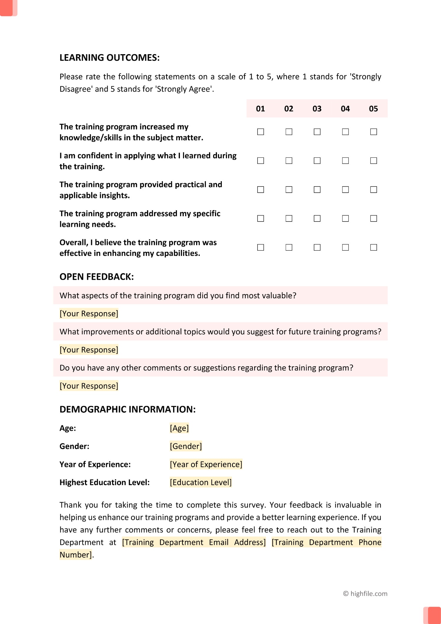 Training Survey Template Word PDF Google Docs Highfile Training Survey Template Word PDF Google Docs Highfile