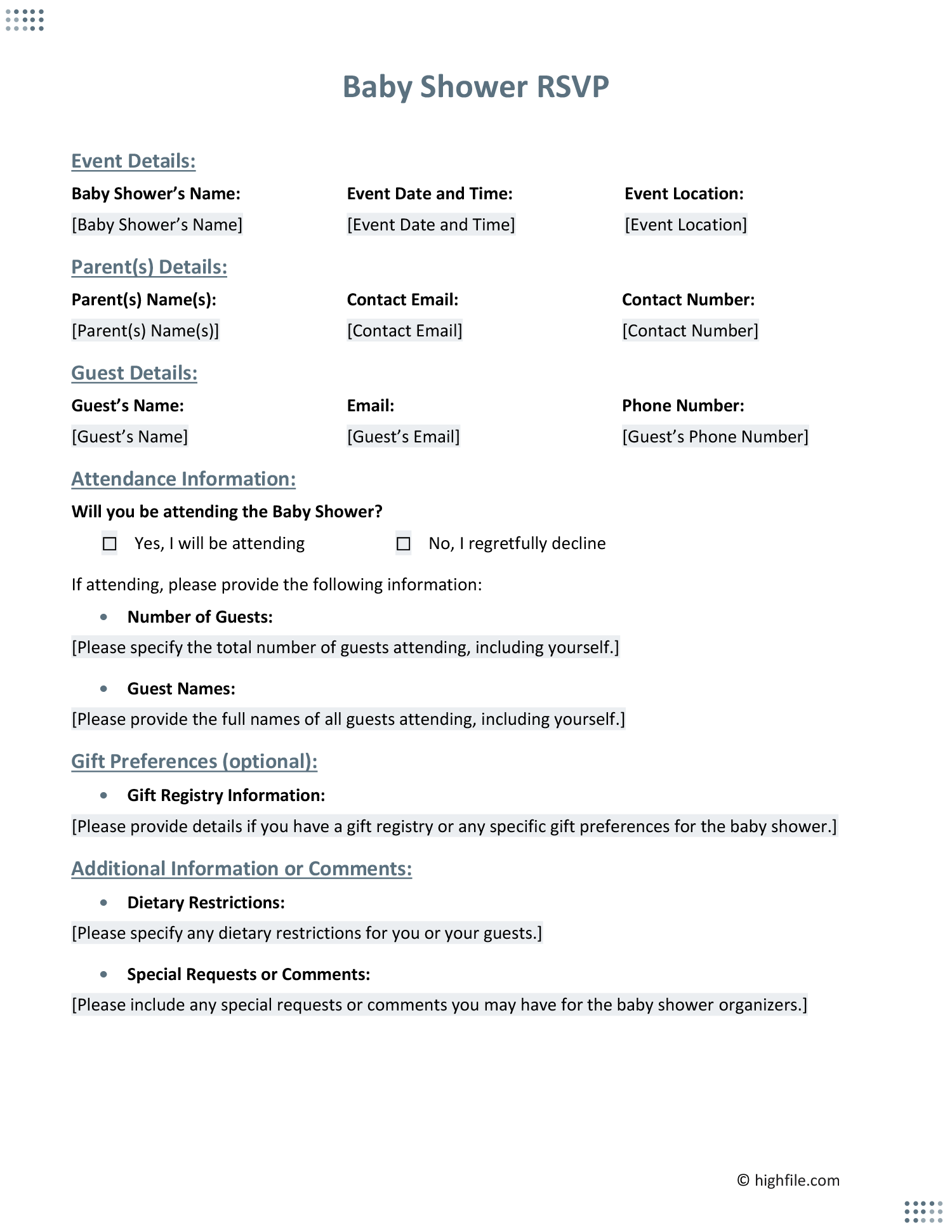 Event RSVP Form Word PDF Google Docs Highfile Event RSVP Form Word PDF Google Docs Highfile