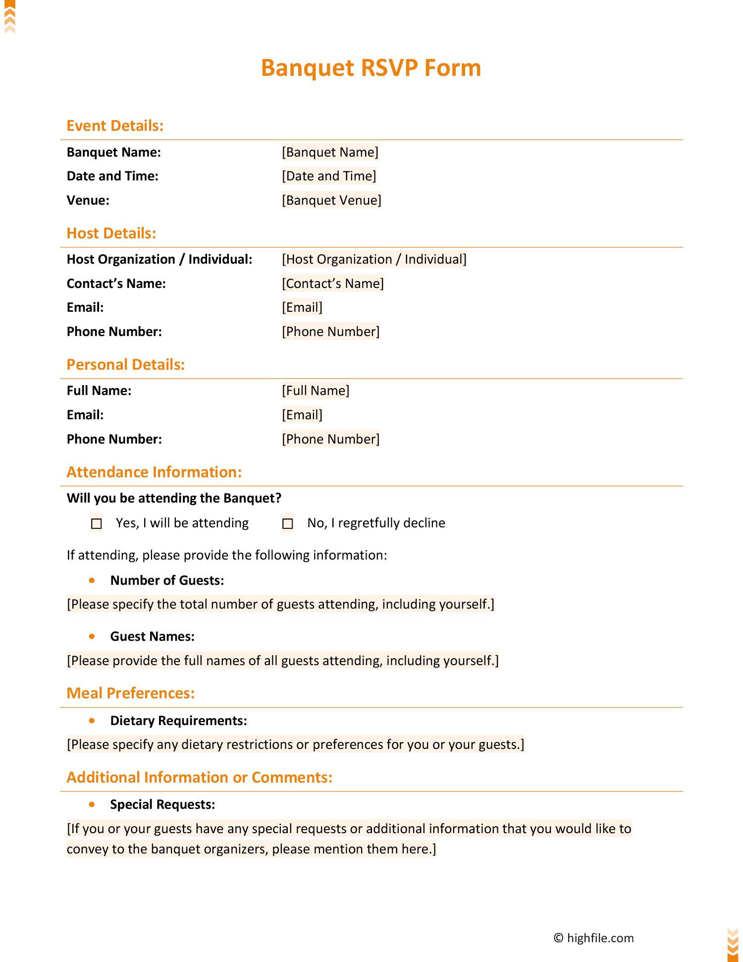 RSVP Form Example Word PDF Google Docs Highfile RSVP Form Example Word PDF Google Docs Highfile
