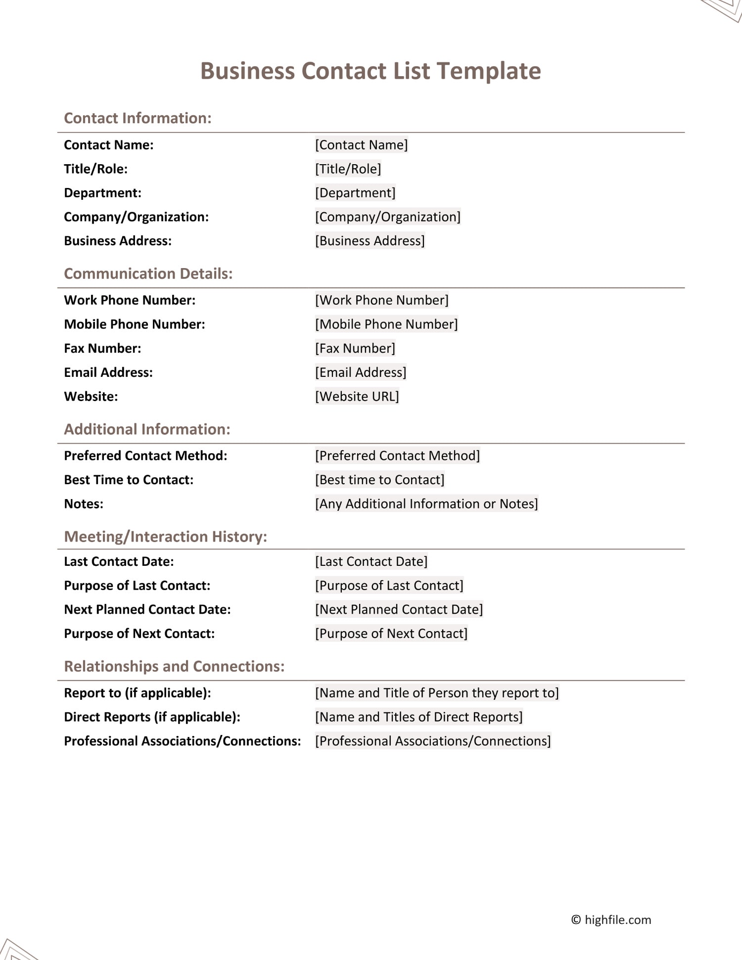 Business Contact List Template Word PDF Google Docs Highfile Business Contact List Template Word PDF Google Docs Highfile