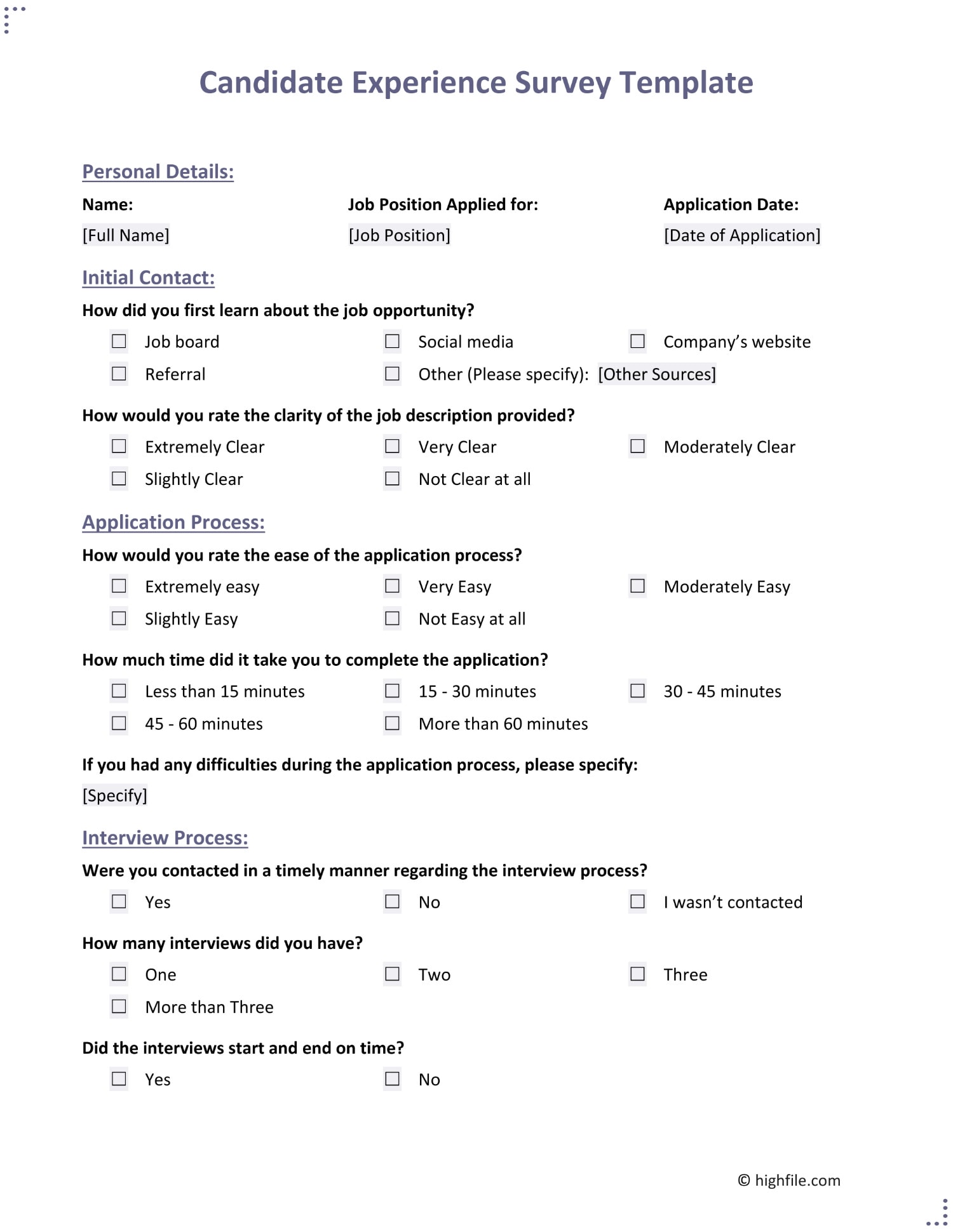 Candidate Experience Survey Template Word PDF Google Docs Highfile Candidate Experience Survey Template Word PDF Google Docs Highfile
