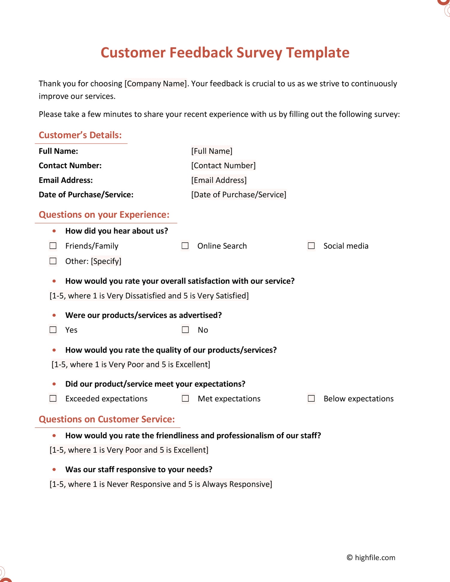 Patient Survey Template Word PDF Google Docs Highfile Patient Survey Template Word PDF Google Docs Highfile