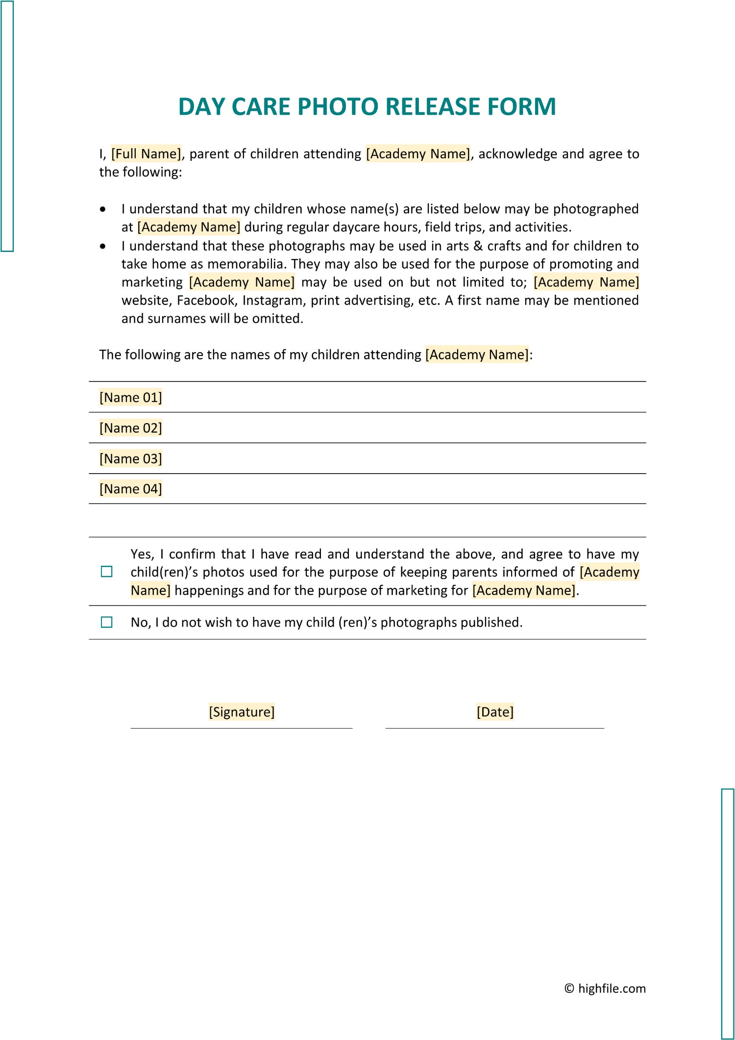 Free Customizable Release Form Templates - Highfile free-customizable-release-form-templates-highfile