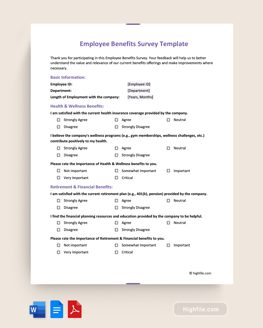 Employee Satisfaction Survey Template Word PDF Docs Highfile Employee Satisfaction Survey Template Word PDF Docs Highfile