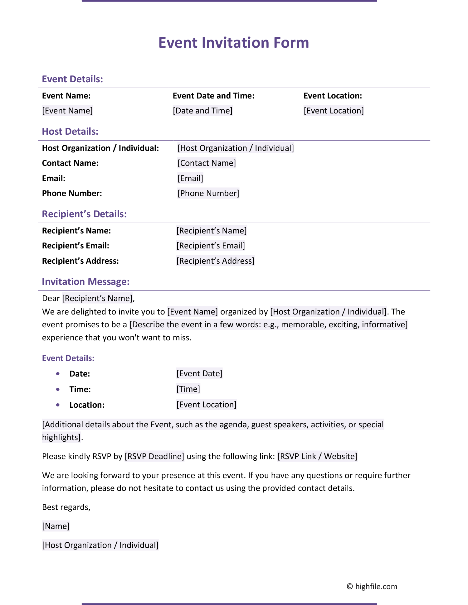 RSVP Form Example Word PDF Google Docs Highfile RSVP Form Example Word PDF Google Docs Highfile