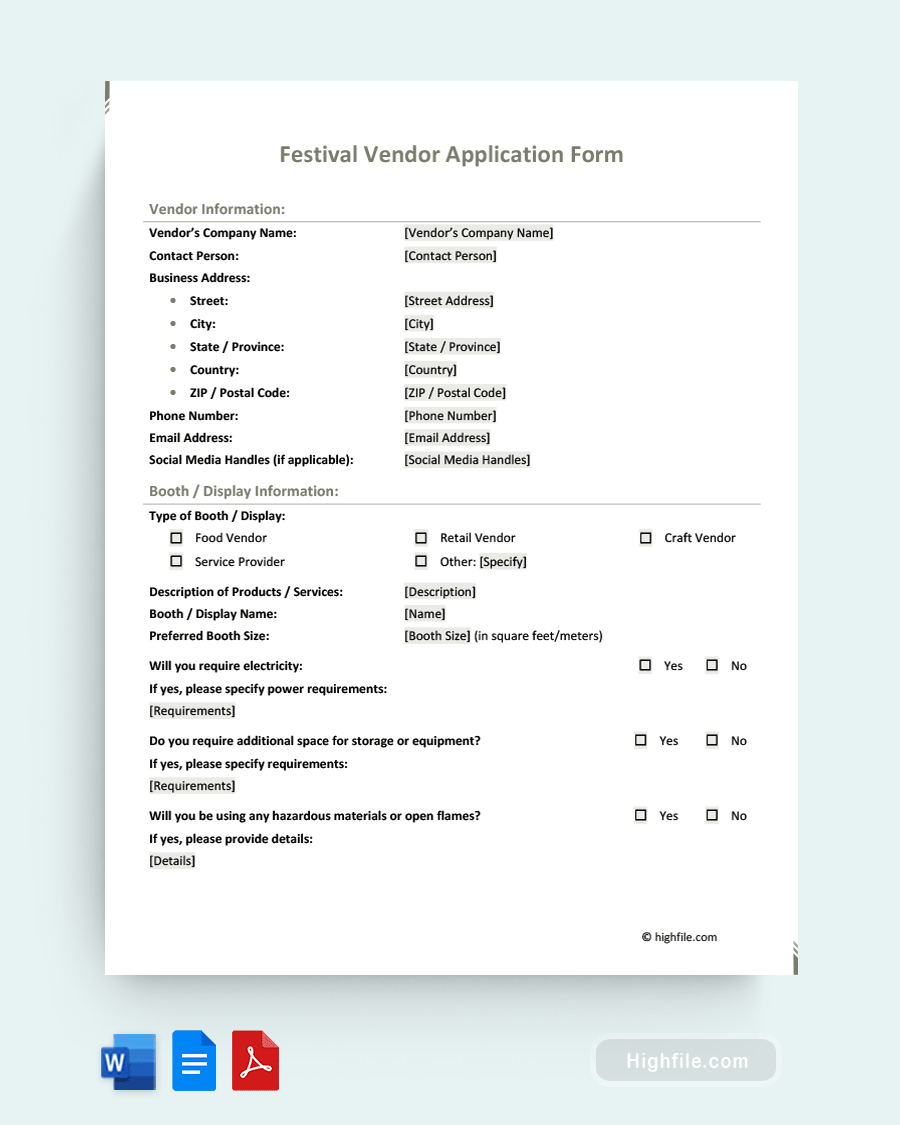 Vendor Information Form - Word | PDF | Google Docs - Highfile