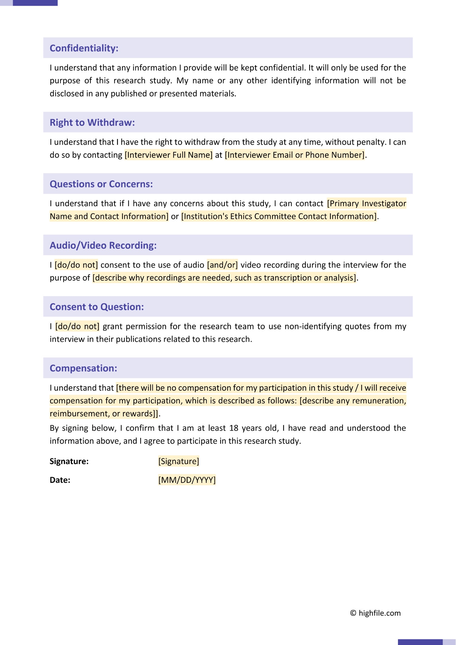 Interview Consent Form Template - Word | PDF | Google Docs - Highfile