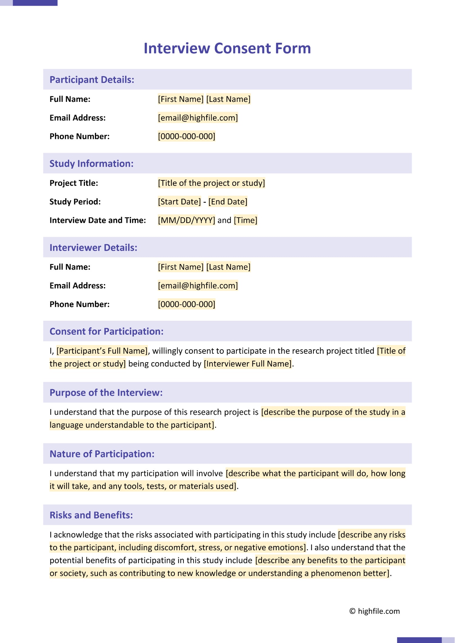 Interview Consent Form Template - Word | PDF | Google Docs - Highfile