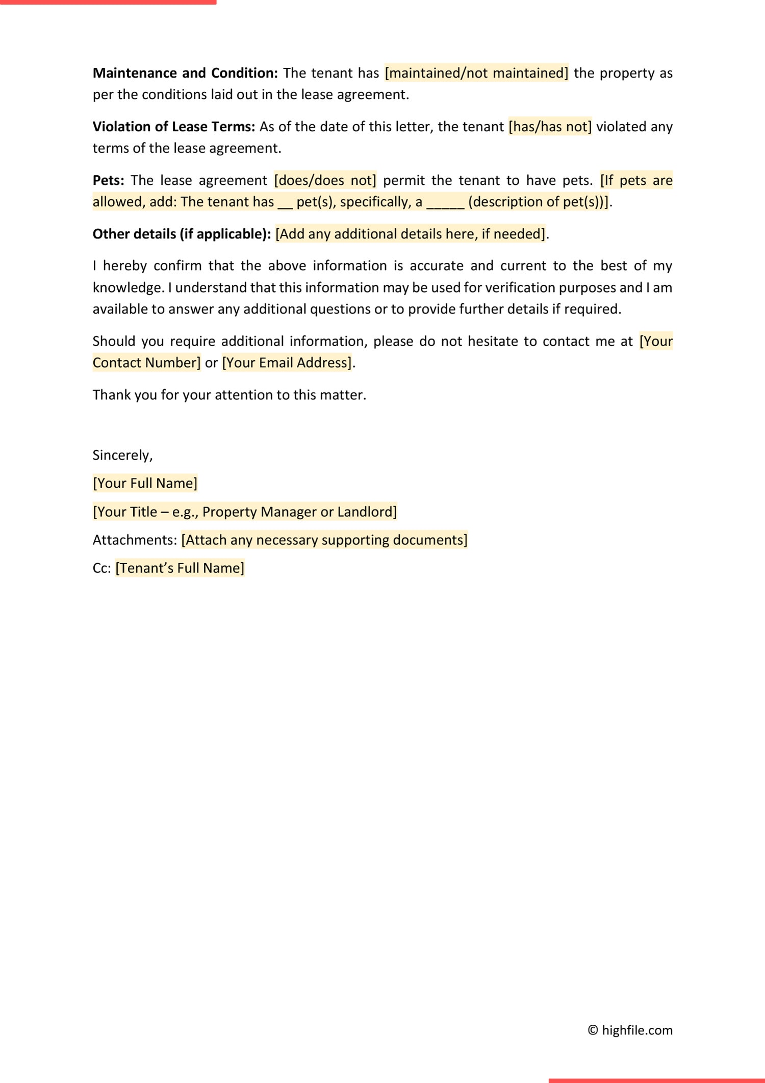 Letter from Landlord Confirming Tenancy and Monthly Rent Highfile Letter from Landlord Confirming Tenancy and Monthly Rent Highfile