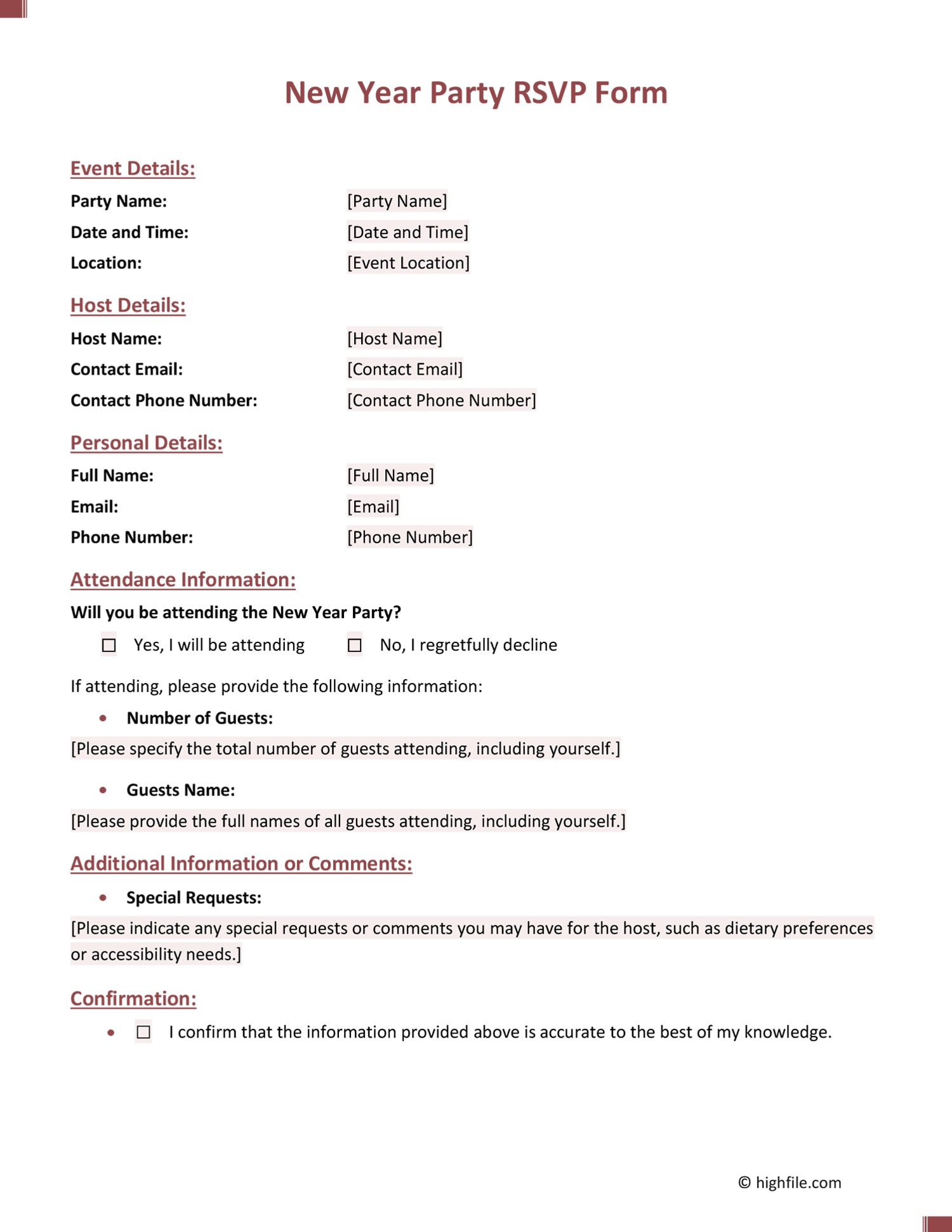 Event RSVP Form Word PDF Google Docs Highfile Event RSVP Form Word PDF Google Docs Highfile