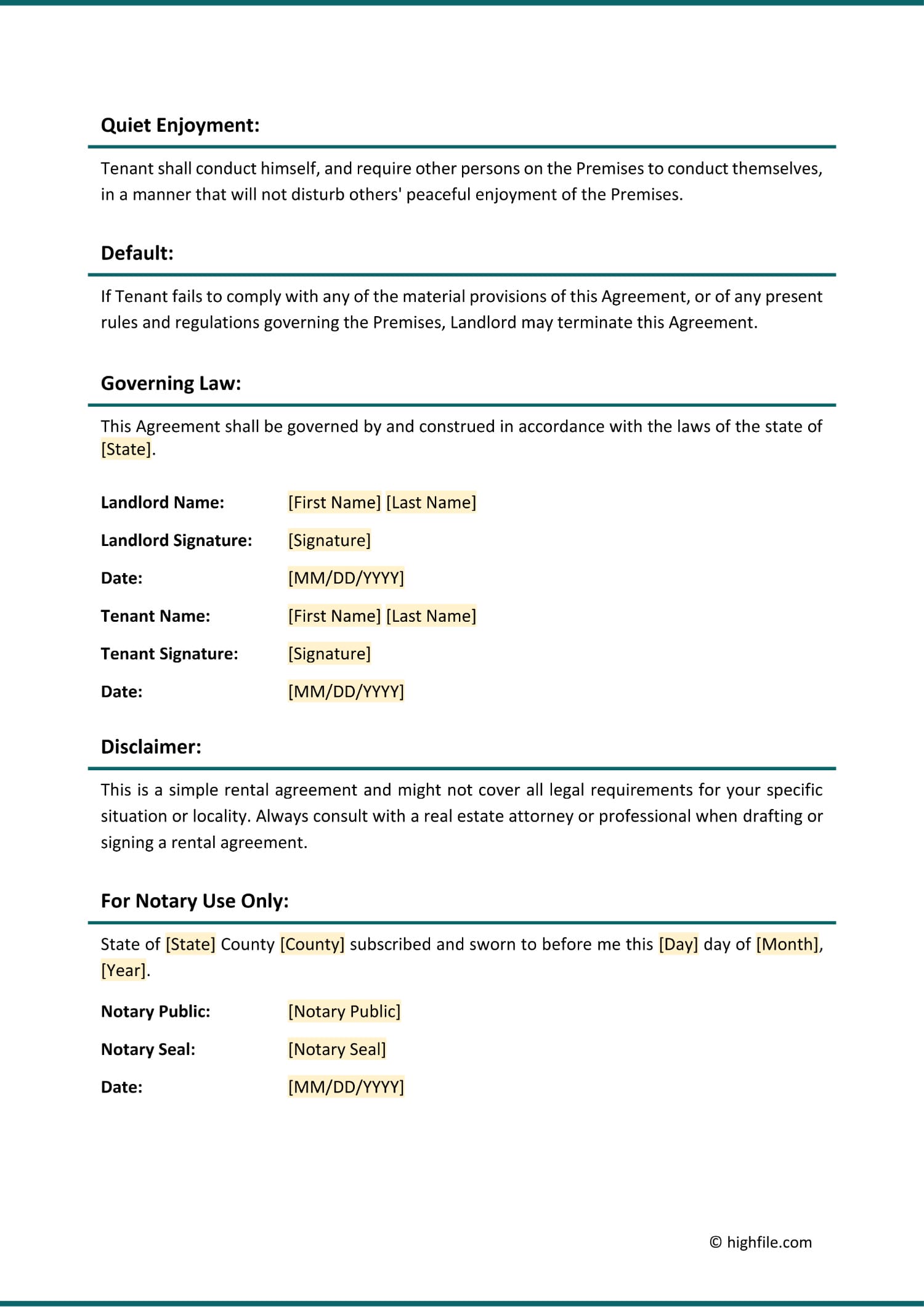 Simple Rental Agreement - Word | PDF | Google Docs - Highfile