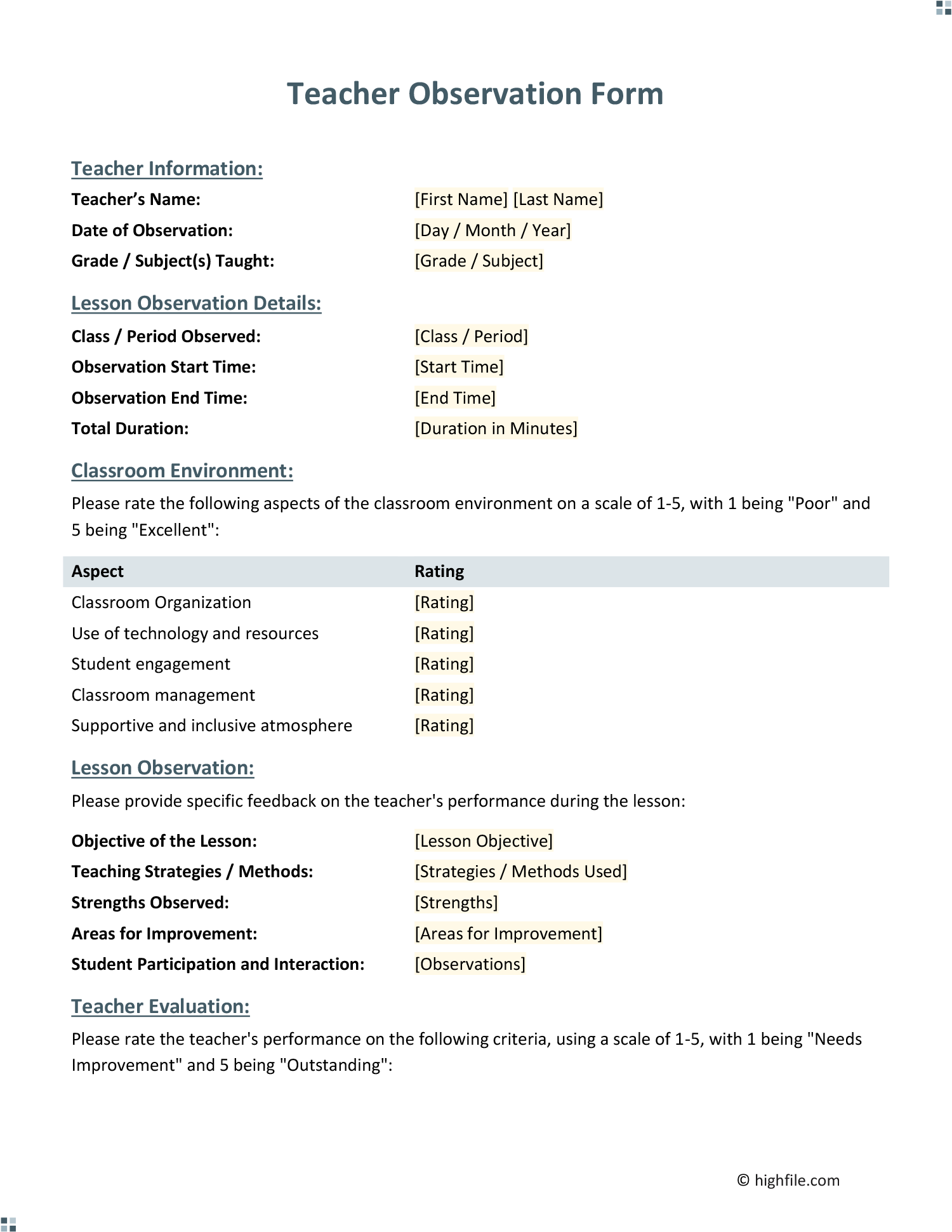 Teacher Observation Form - Word | PDF | Google Docs - Highfile