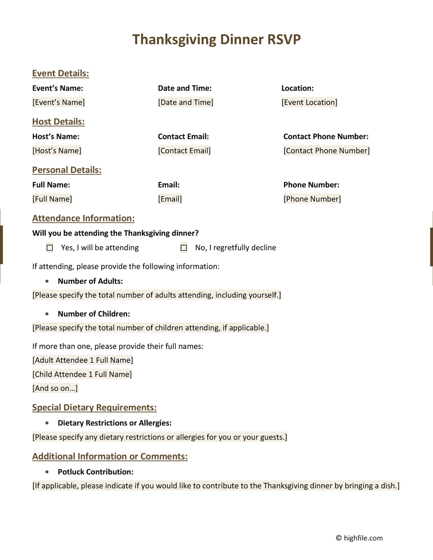 Event RSVP Form Word PDF Google Docs Highfile Event RSVP Form Word PDF Google Docs Highfile