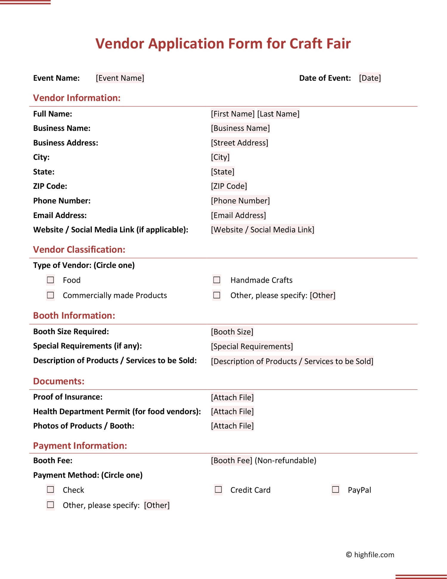 Free Vendor Application Forms Form Templates Highfile Free Vendor Application Forms Form Templates Highfile