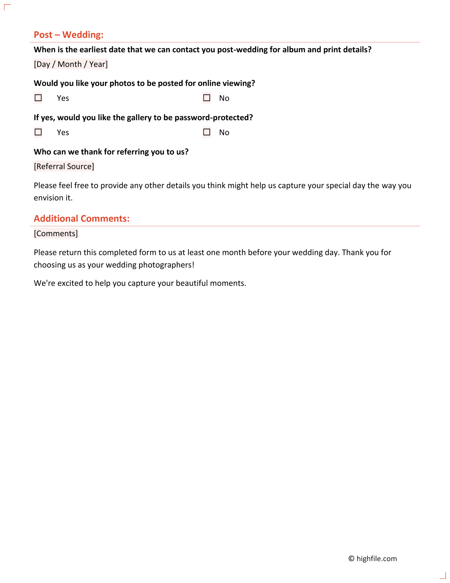 Wedding Photography Questionnaire Template Word PDF Google Docs Wedding Photography Questionnaire Template Word PDF Google Docs