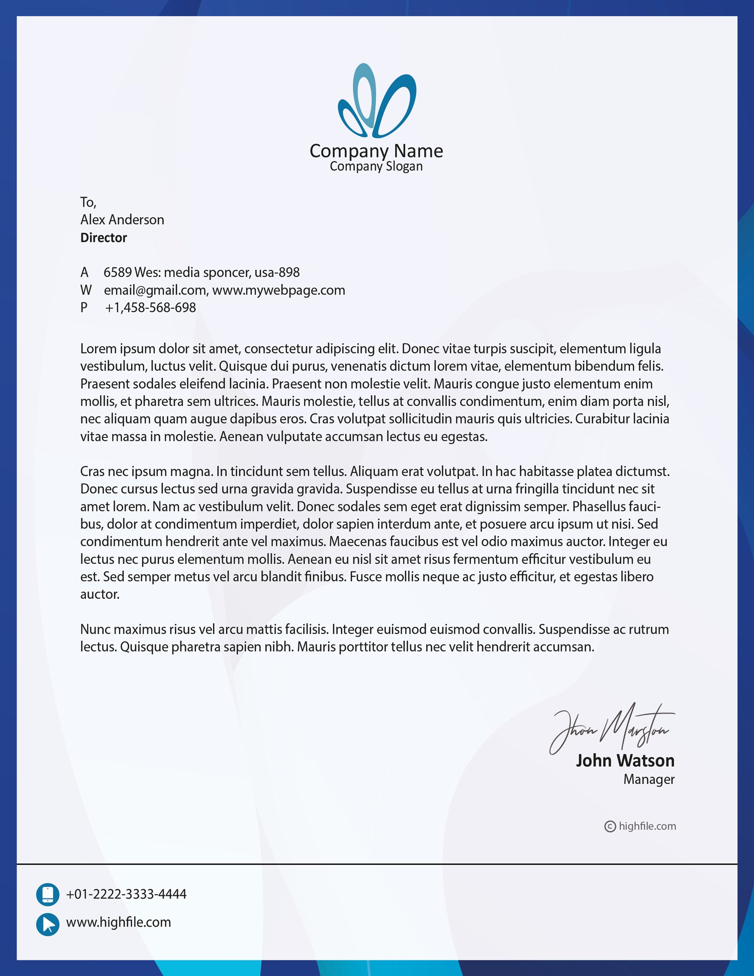 Navy Minimal Letterhead Template Highfile