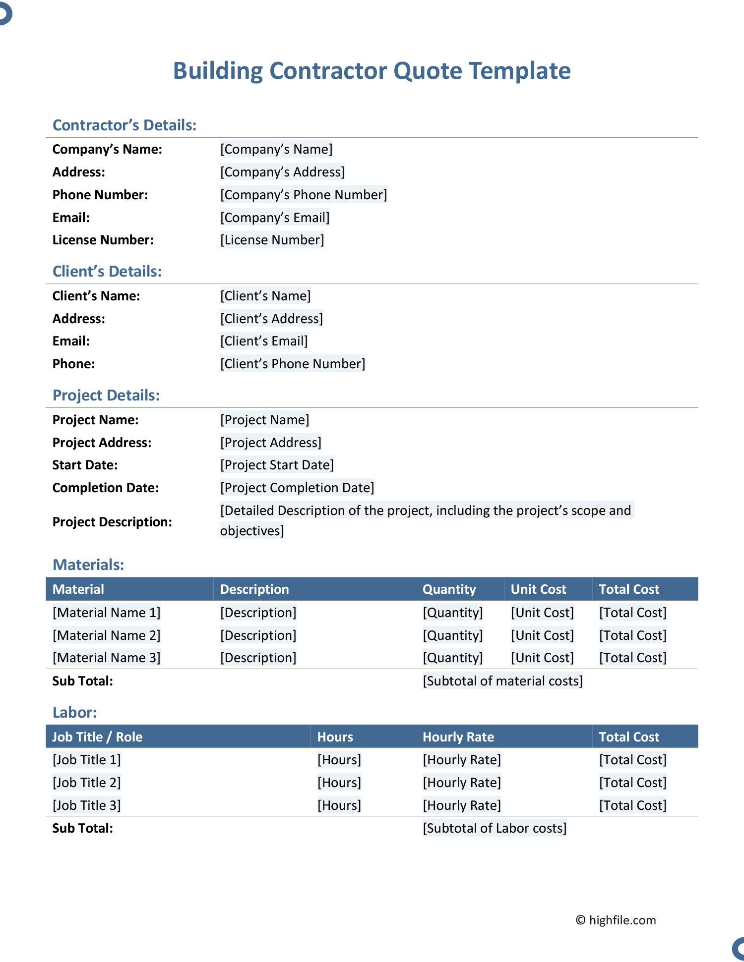Electrical Contractor Quote Template Word PDF Google Docs Highfile Electrical Contractor Quote Template Word PDF Google Docs Highfile