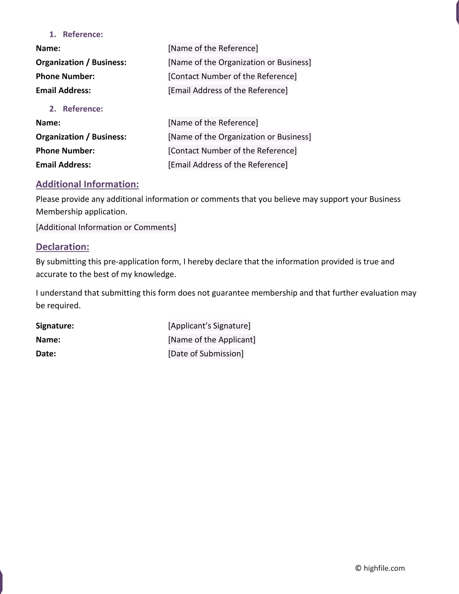 Business Membership Pre-Application Form - Google Docs, Word, PDF - Page 02