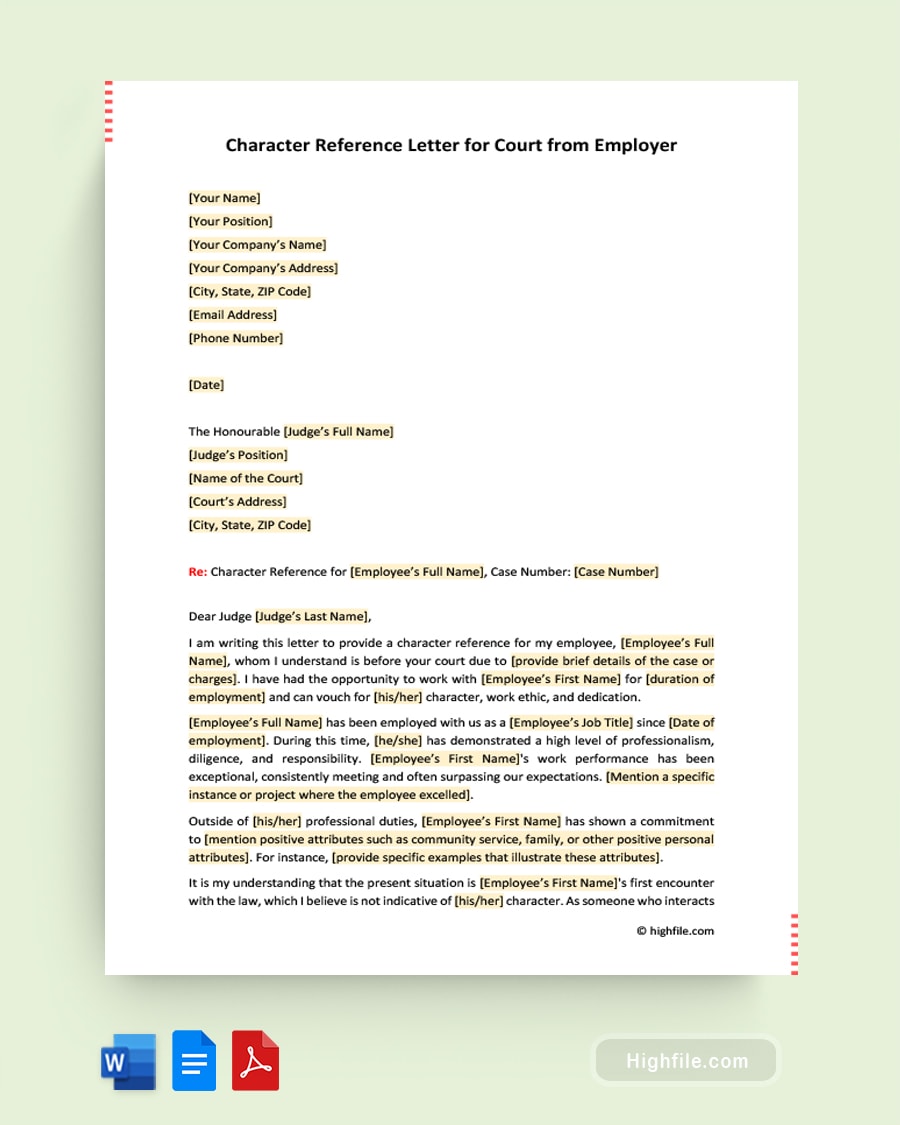 Character Reference Letter for Court Examples and Templates Character Reference Letter for Court Examples and Templates