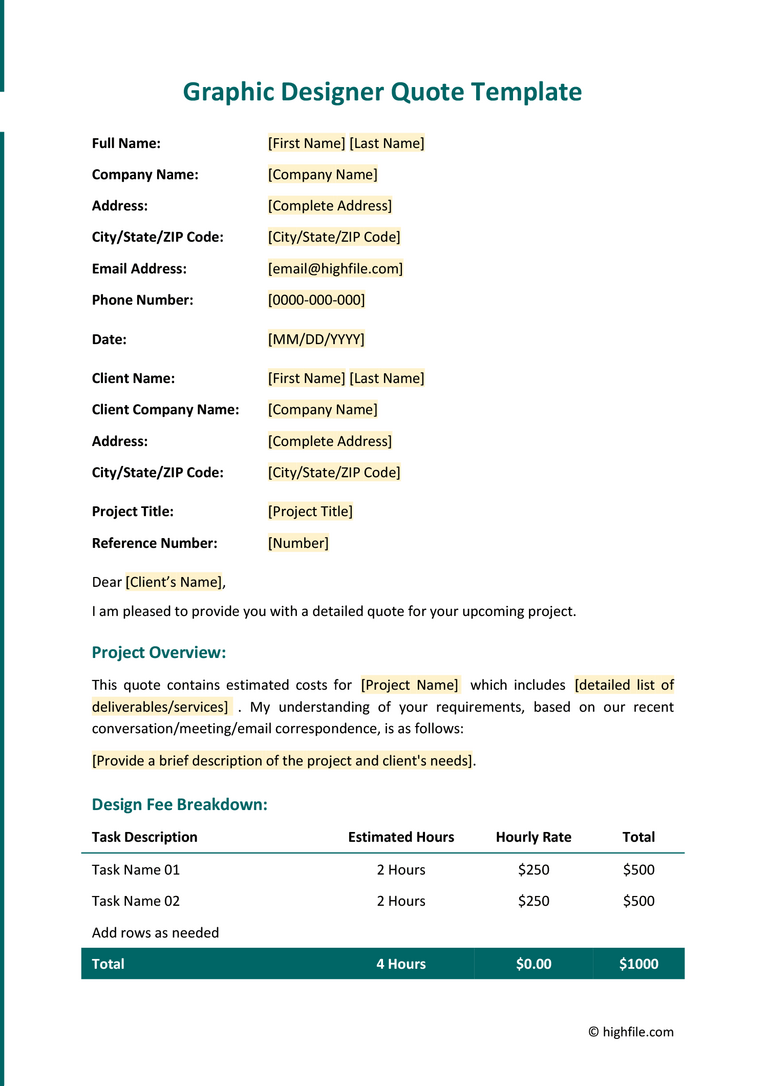 Interior Design Quote Template - Word | Excel | PDF | Google Docs ...