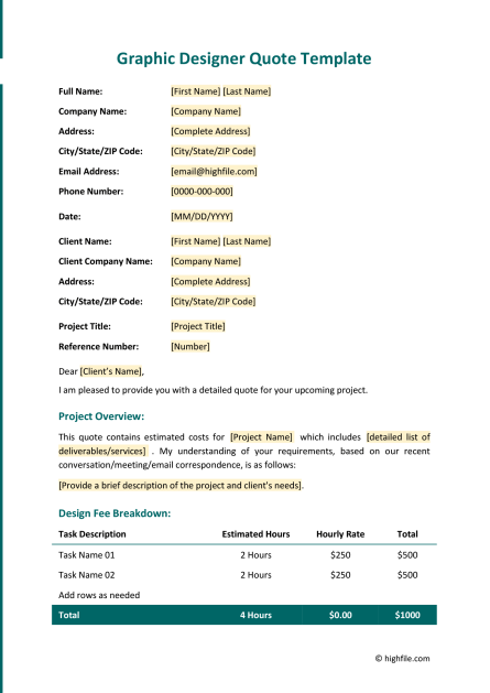 Graphic Design Price Quote Template - Word | PDF | Google Docs - Highfile