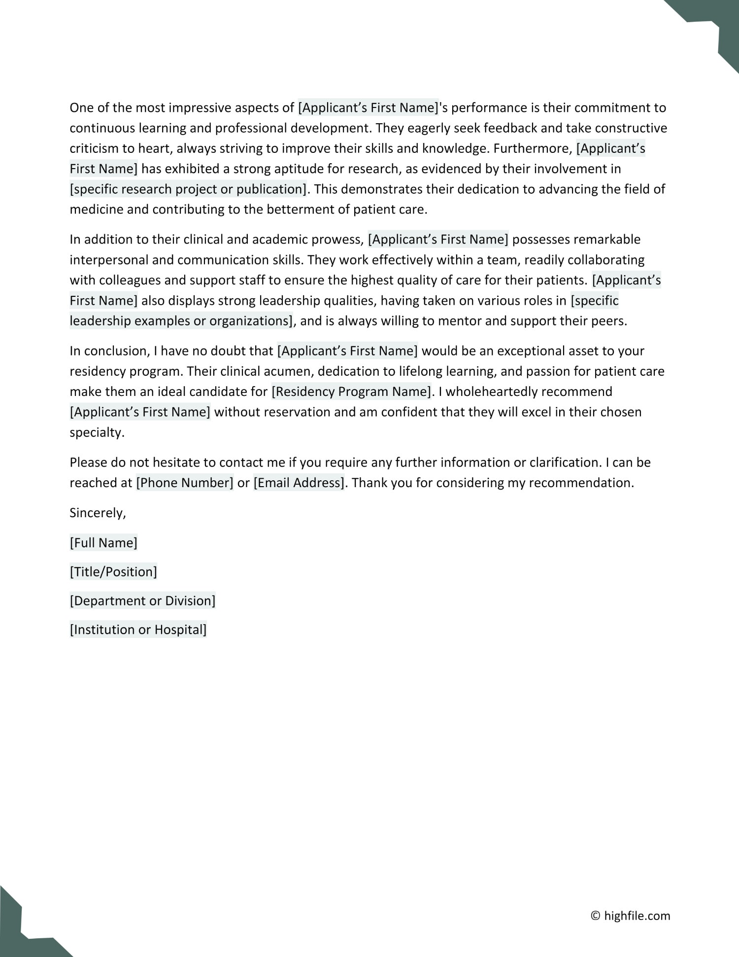 Letter of Recommendation for Residency Application - Word, Google Docs, PDF - Page 02