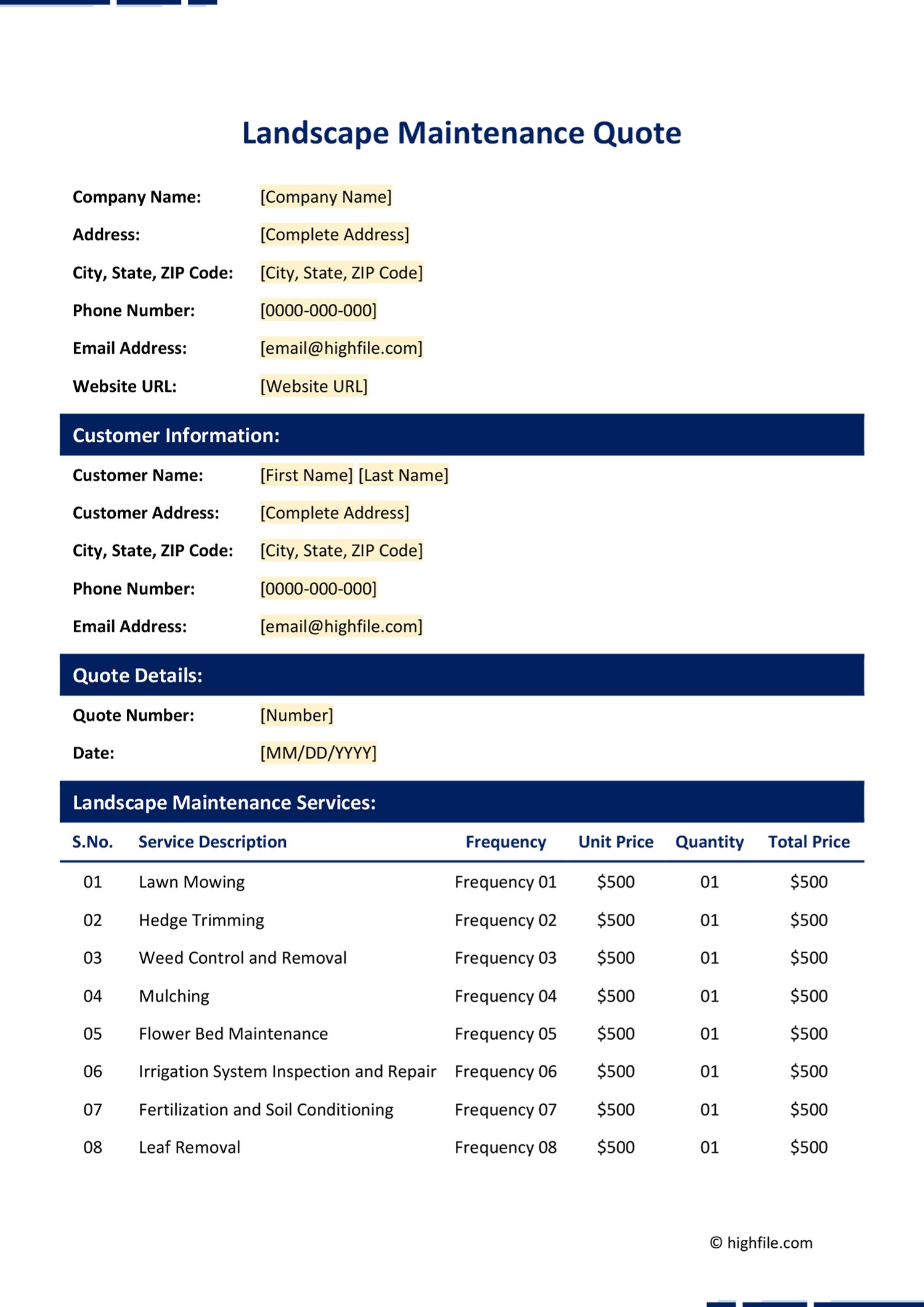 Landscape Maintenance Quote Template Word PDF Google Docs Highfile Landscape Maintenance Quote Template Word PDF Google Docs Highfile