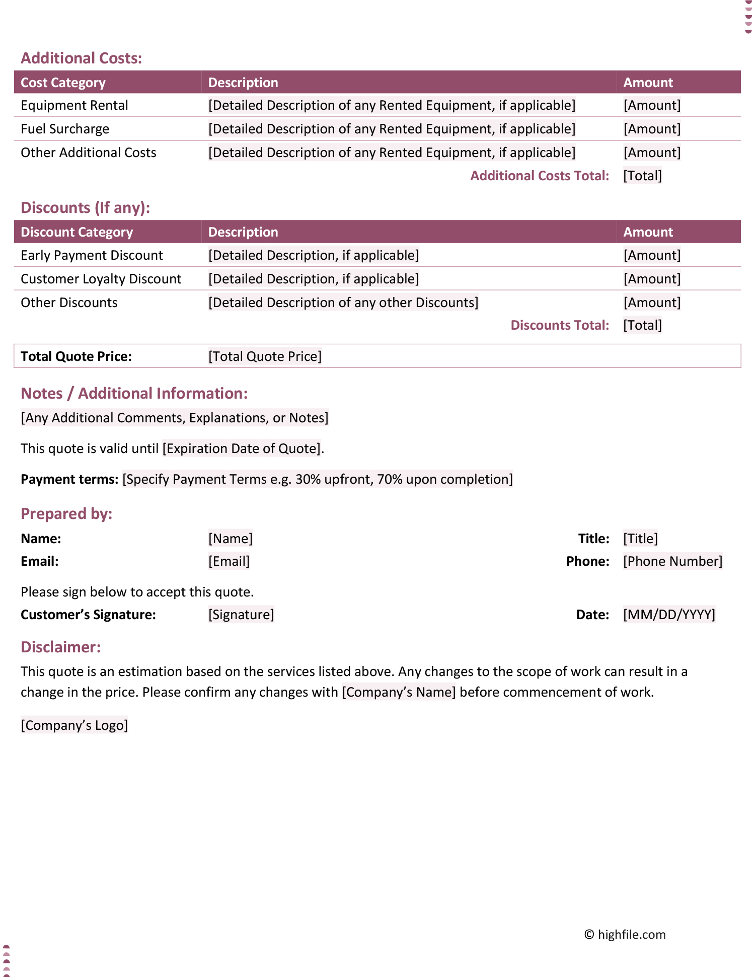 Lawn Care Price Quote Template - Page 02 - Word, Google Docs, PDF