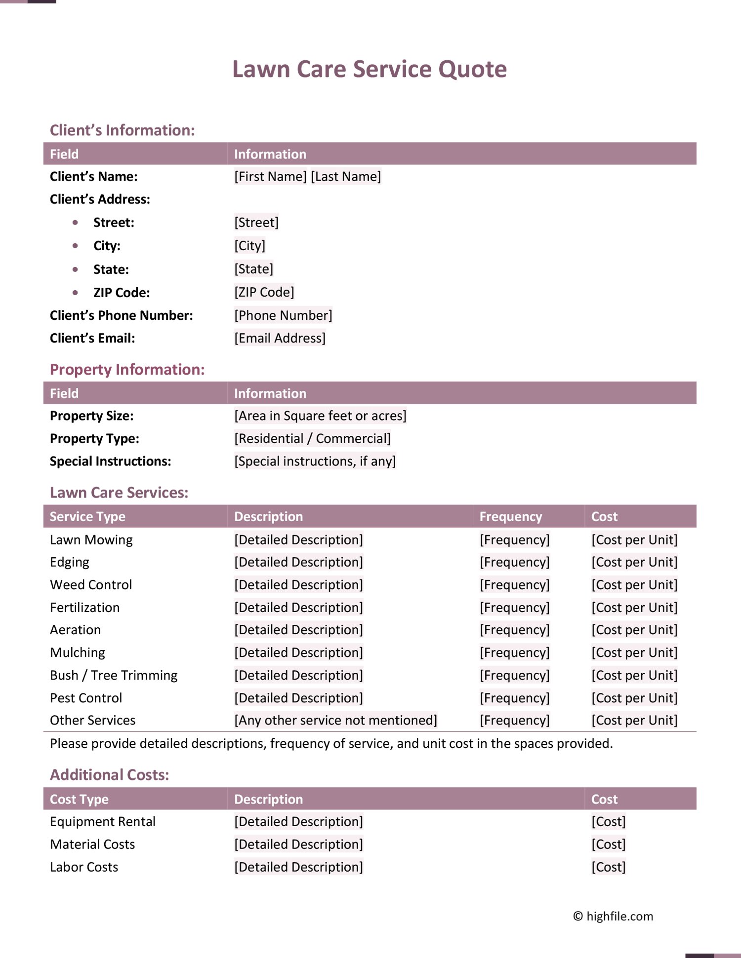 Lawn Care Price Quote Template Word PDF Google Docs Highfile Lawn Care Price Quote Template Word PDF Google Docs Highfile