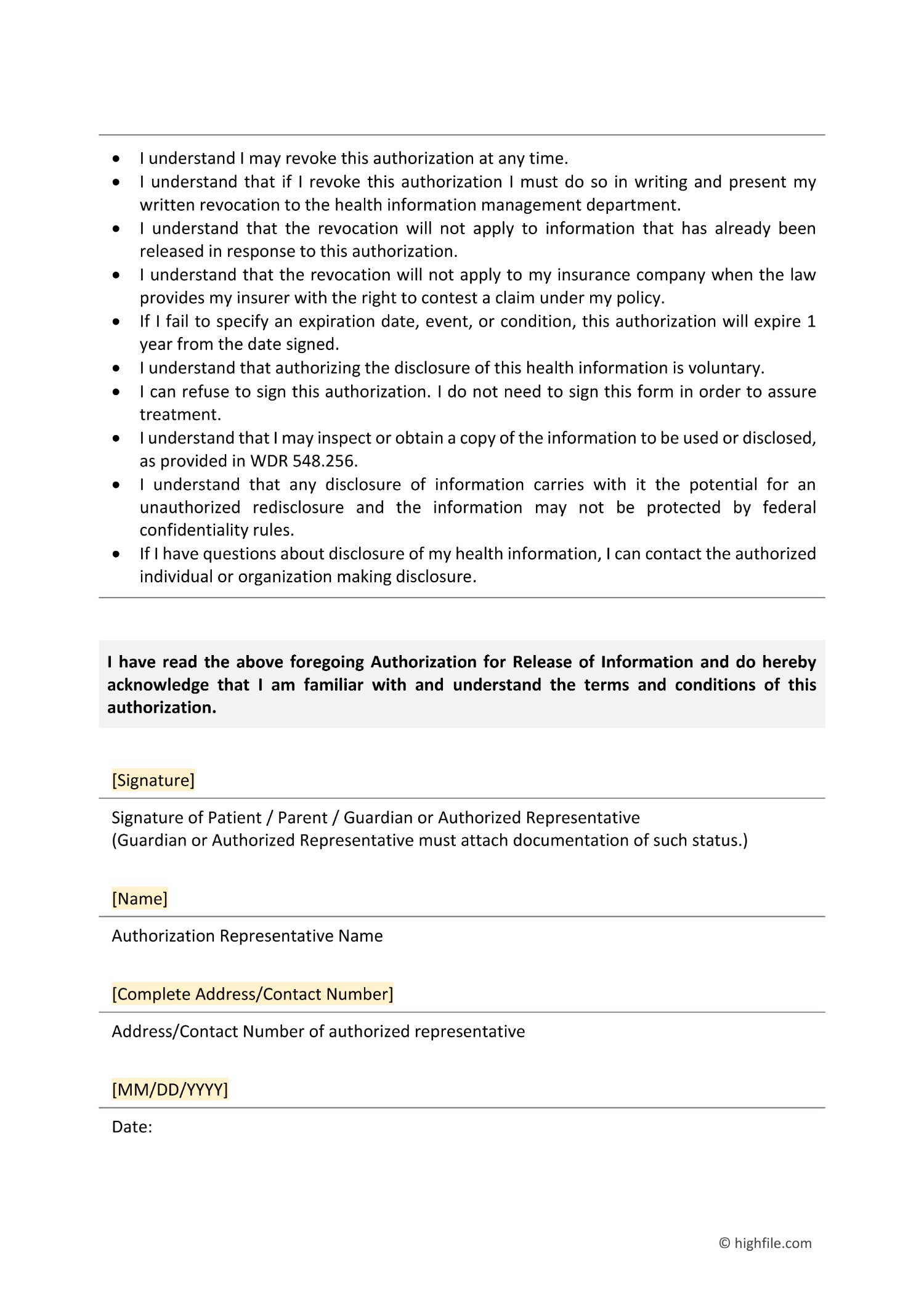 Medical Records Release Authorization Form Word Pdf Highfile Medical Records Release Authorization Form Word Pdf Highfile