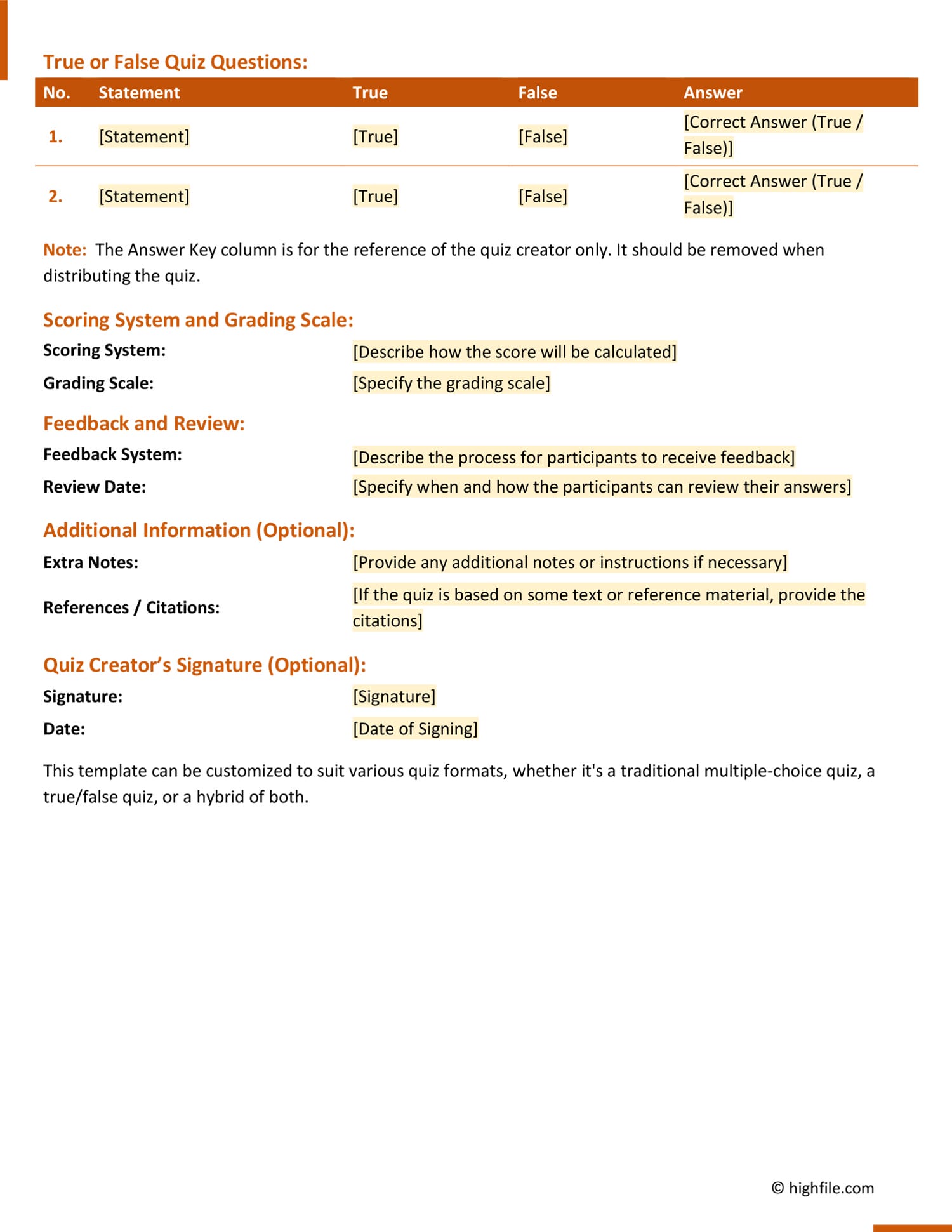 Multiple Choice Quiz Template Word PDF Google Docs Highfile