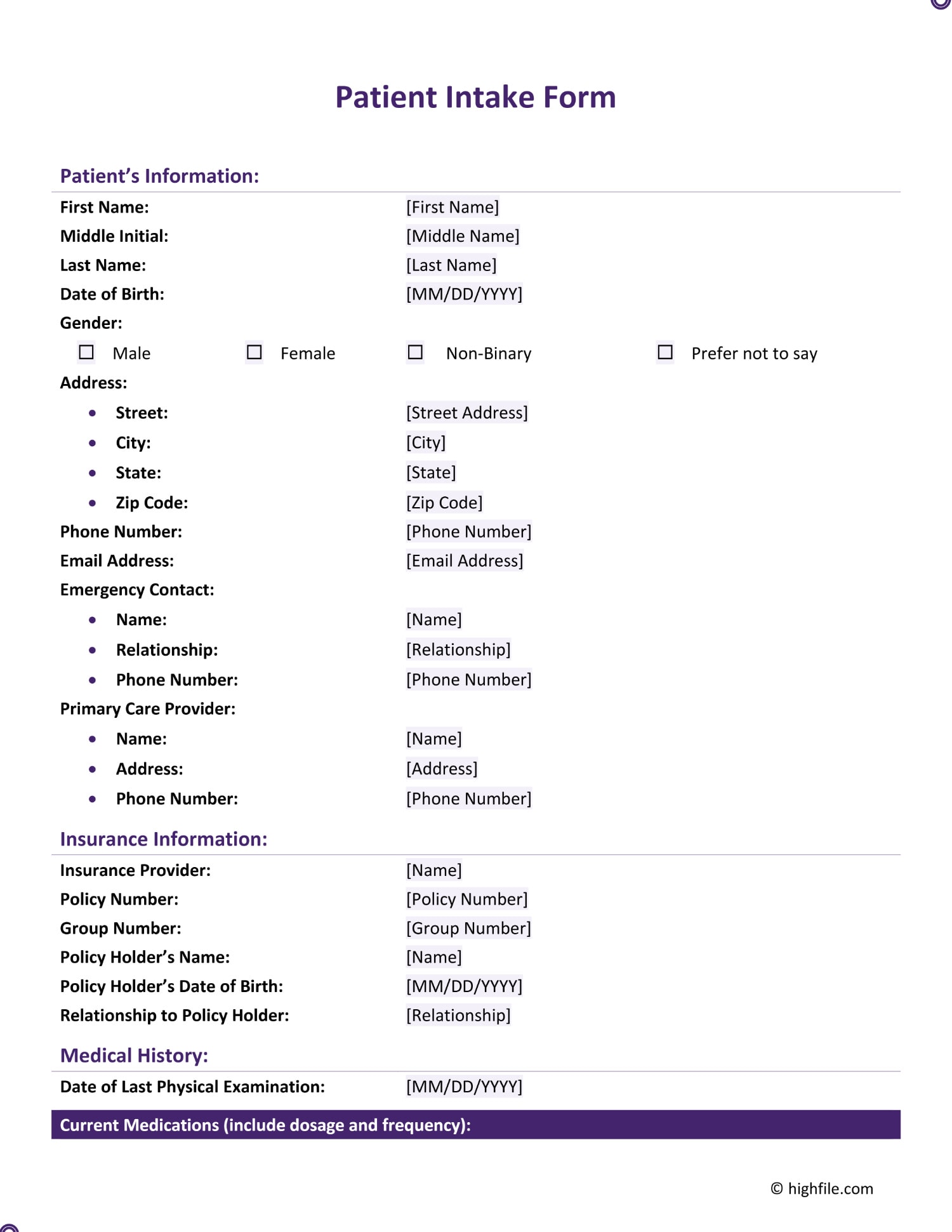 Patient Intake Form - Word | PDF | Google Docs - Highfile