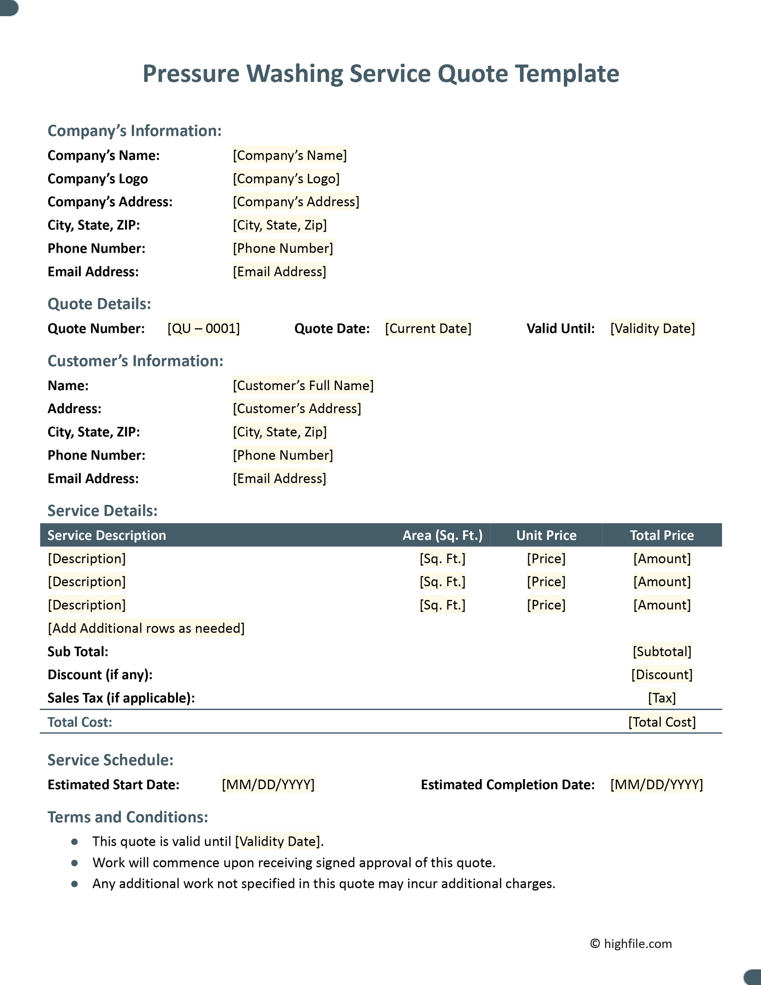 Pressure Washing Service Quote Template Word PDF Google Docs Pressure Washing Service Quote Template Word PDF Google Docs
