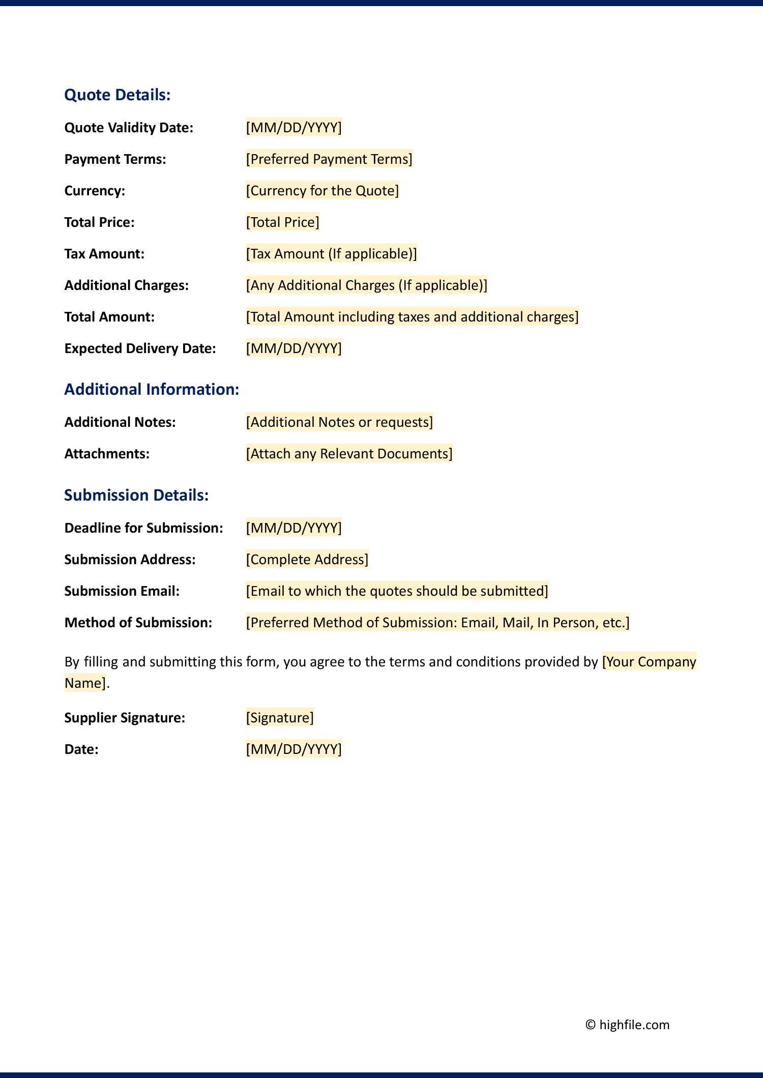 Request for Quote Form Template - Page 02 - Word, Google Docs, PDF