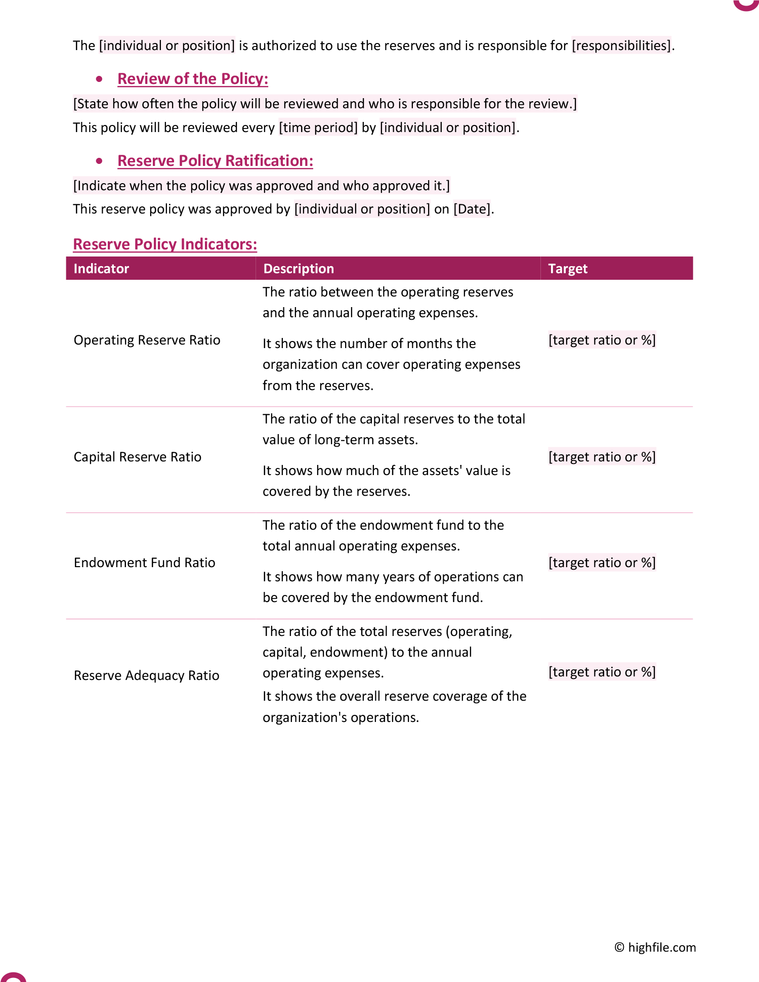 Reserve Policy Template Word PDF Google Docs Highfile reserve-policy-template-word-pdf-google-docs-highfile