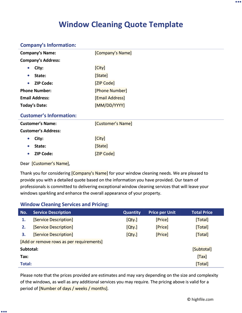 Residential Cleaning Quote Template Word Pdf Google Docs Highfile Residential Cleaning Quote Template Word Pdf Google Docs Highfile