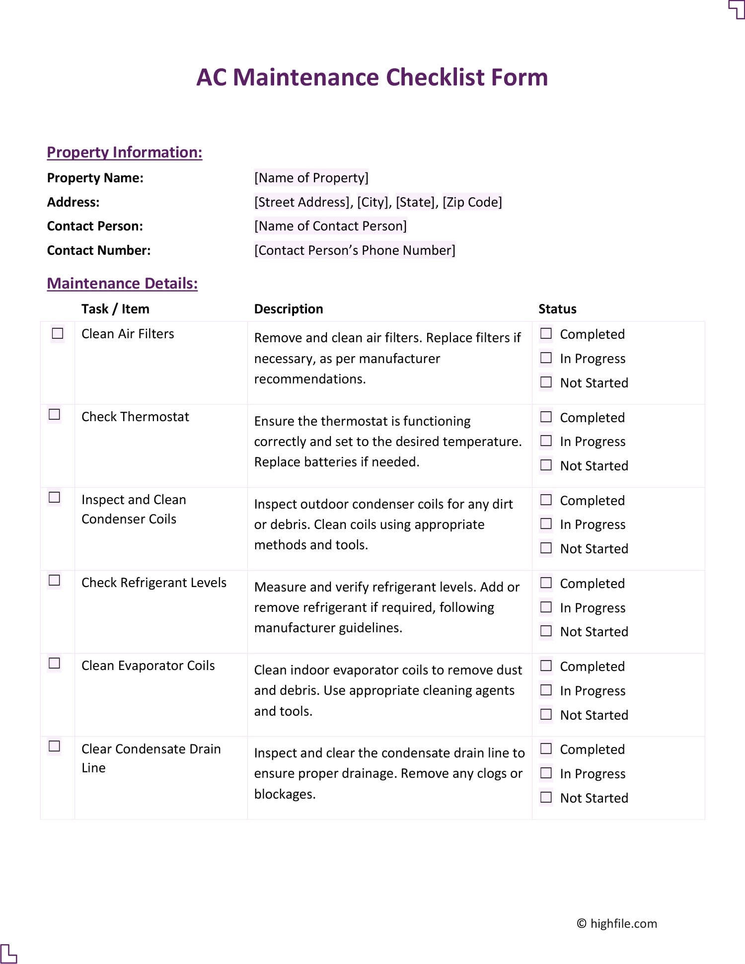 Ac Maintenance Checklist Form Word Google Docs Highfile Ac Maintenance Checklist Form Word Google Docs Highfile