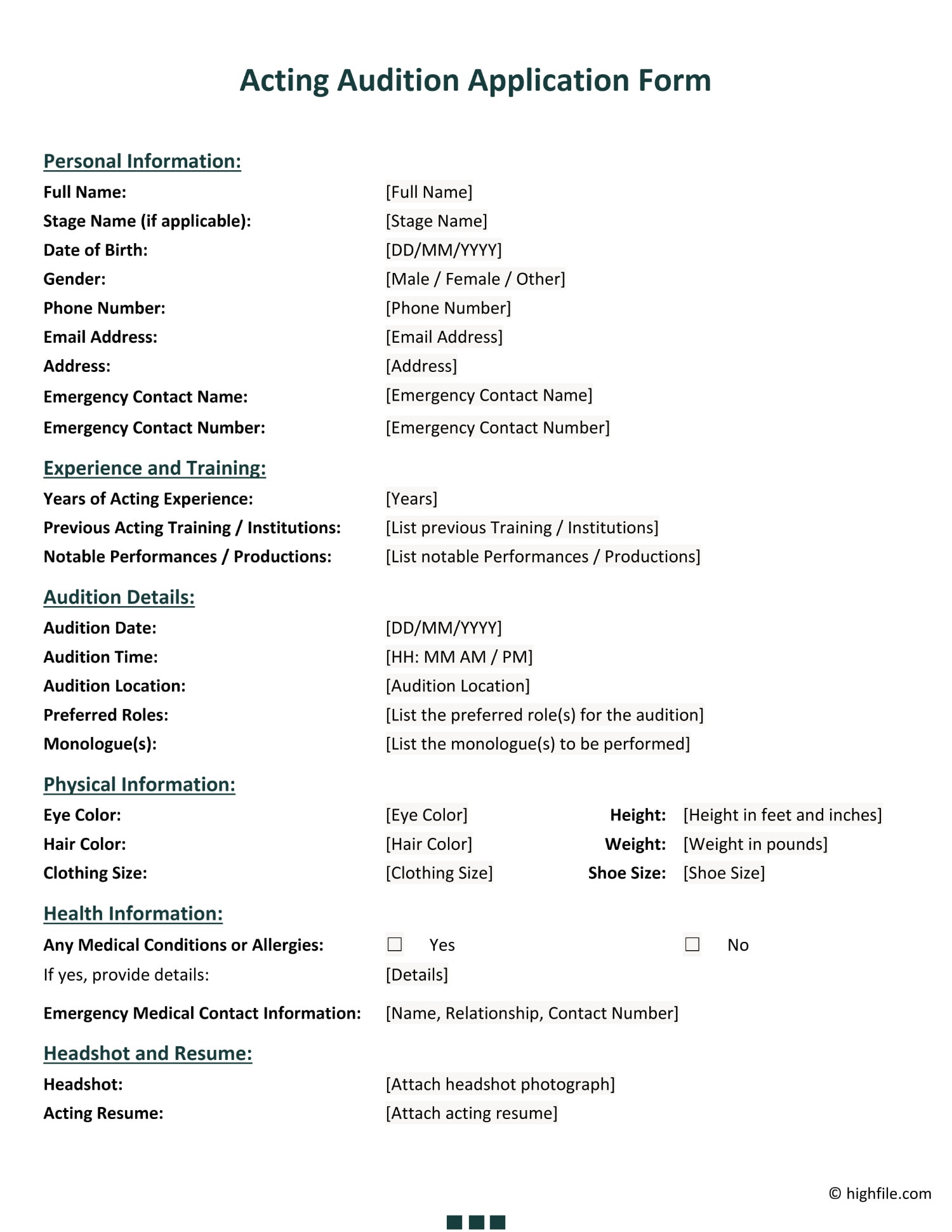 Audition Form Template Word PDF Google Docs Highfile Audition Form Template Word PDF Google Docs Highfile