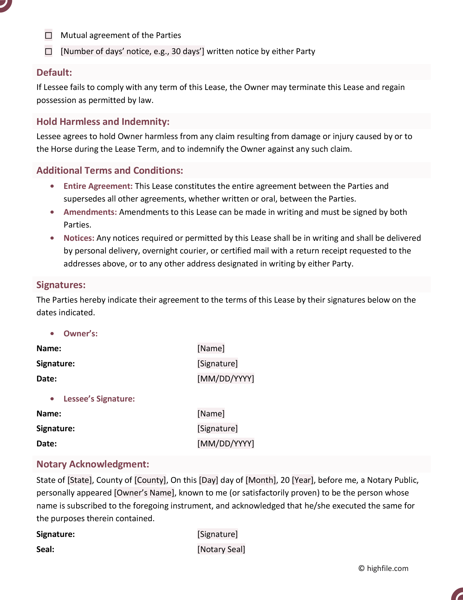 Basic Horse Lease Agreement - Word | Google Docs - Highfile basic-horse-lease-agreement-word-google-docs-highfile