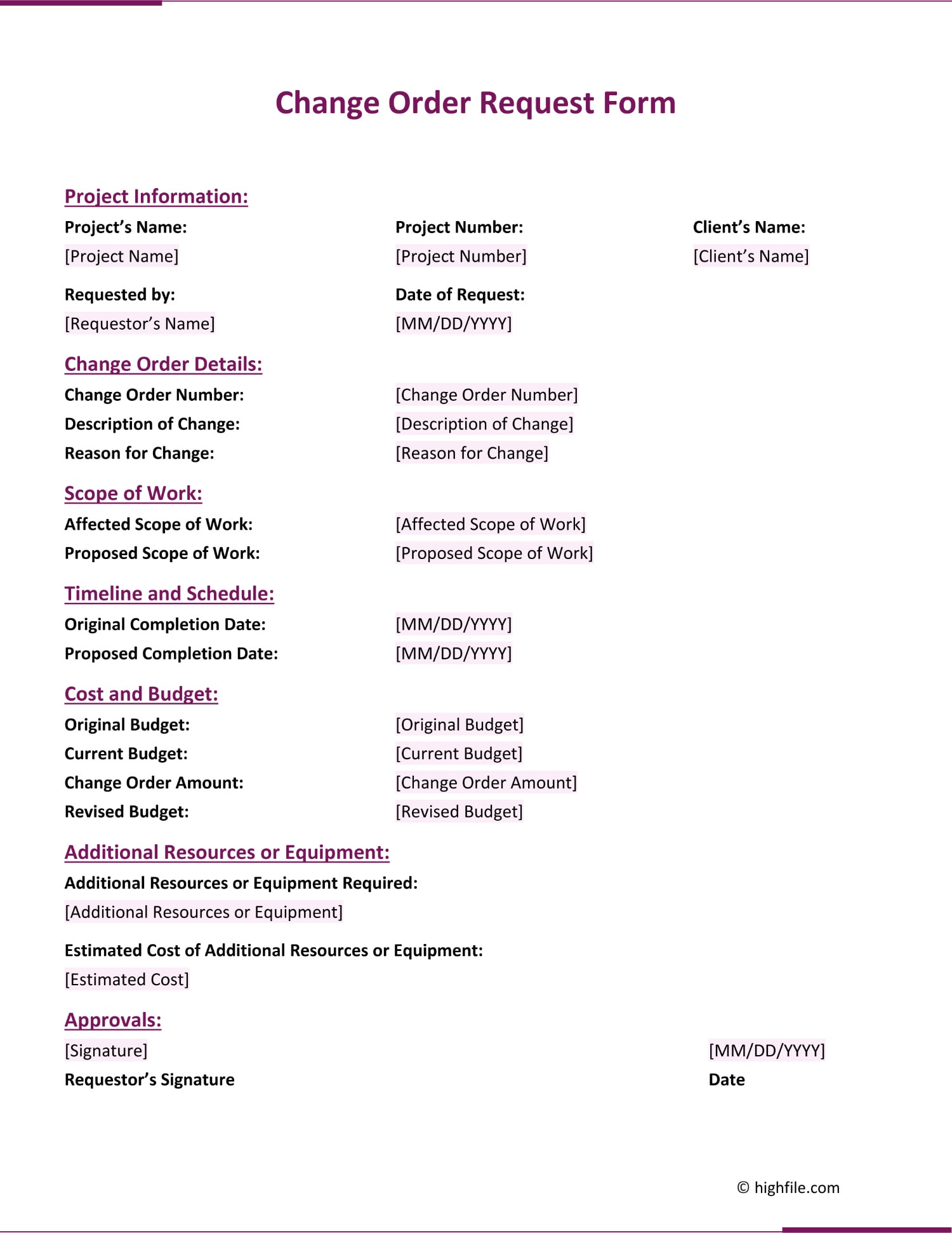 Change Order Request Form - Word | PDF | Google Docs - Highfile