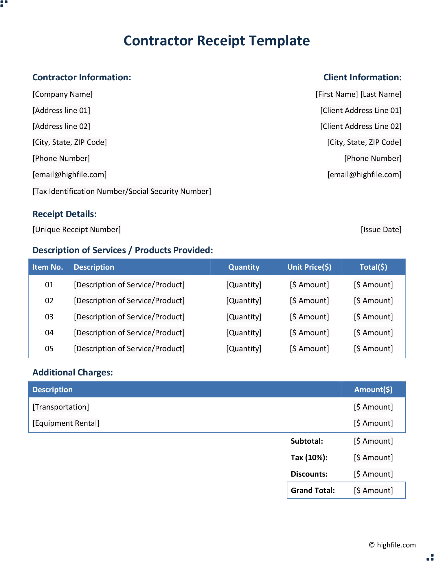 Contractor Receipt Template Word Google Docs Highfile Contractor Receipt Template Word Google Docs Highfile