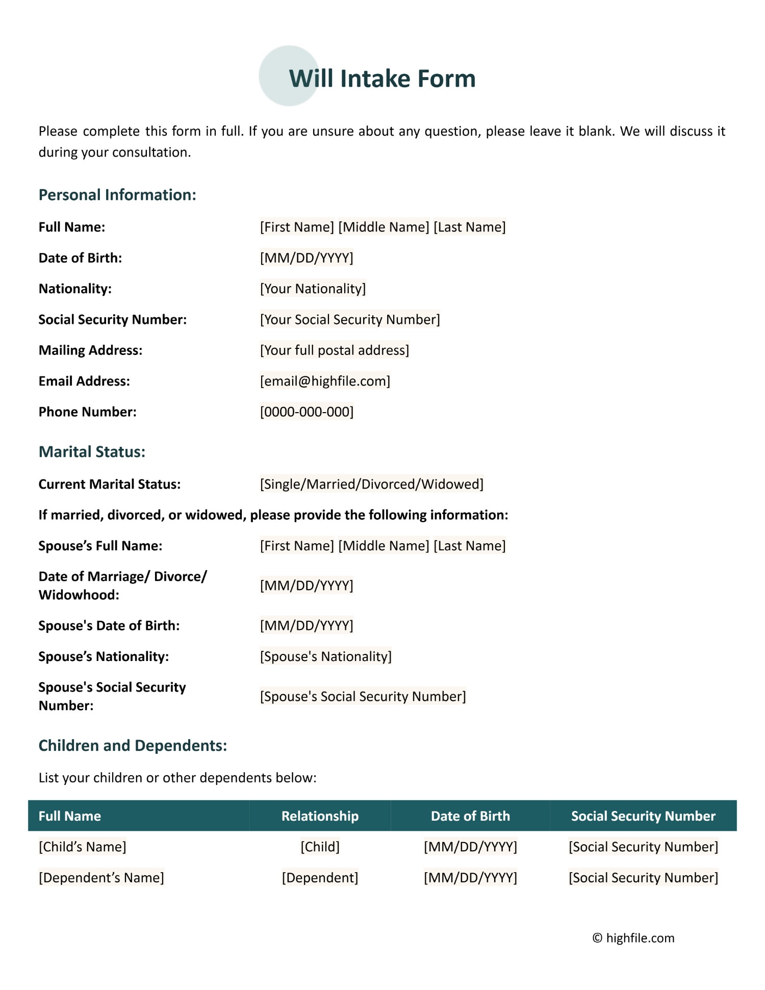 Recruiting Intake Form Template Word Google Docs Highfile Recruiting Intake Form Template Word Google Docs Highfile