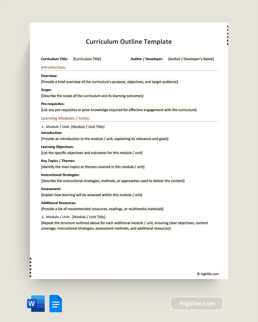 Curriculum Outline Template Word Google Docs Highfile Curriculum Outline Template Word Google Docs Highfile