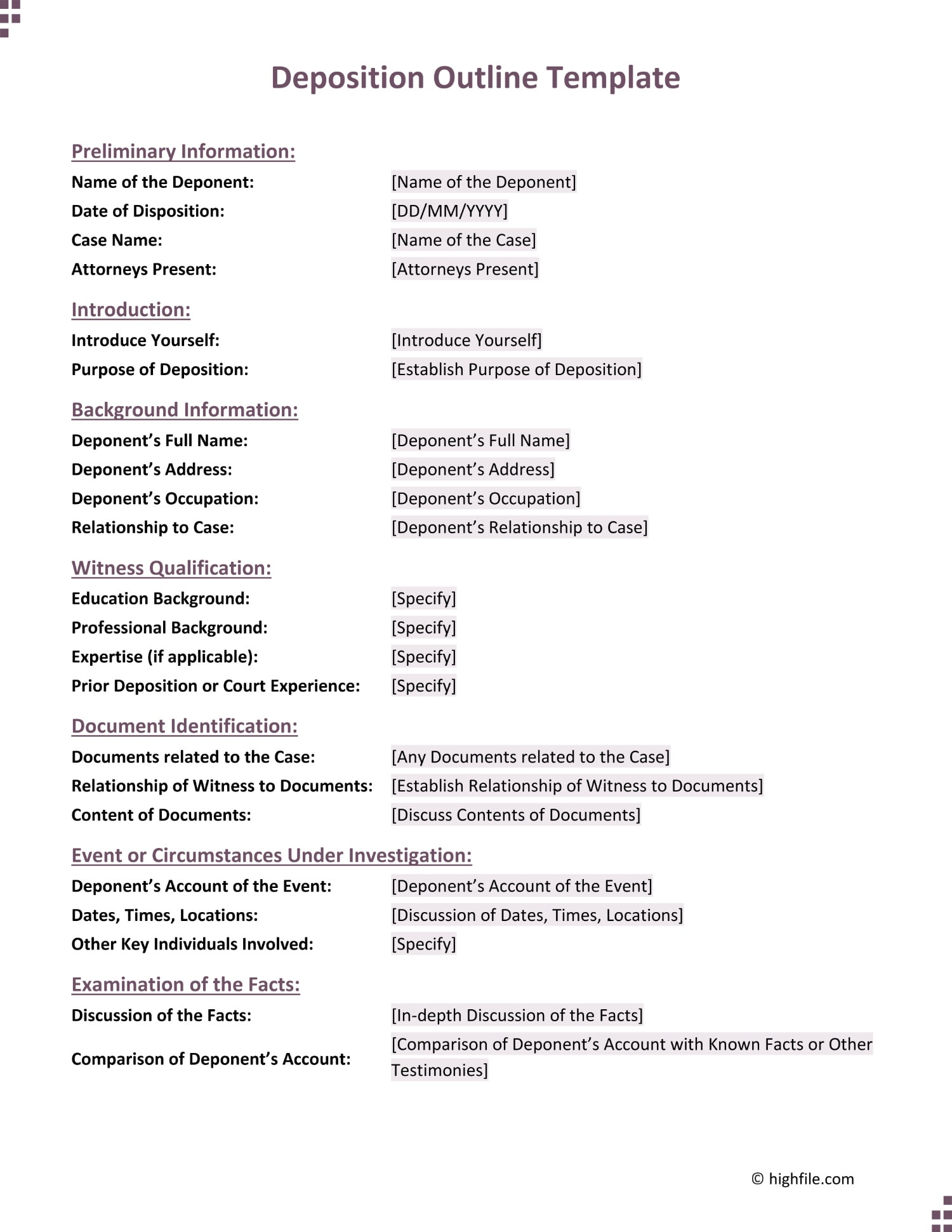 Deposition Outline Template - Word | Google Docs - Highfile