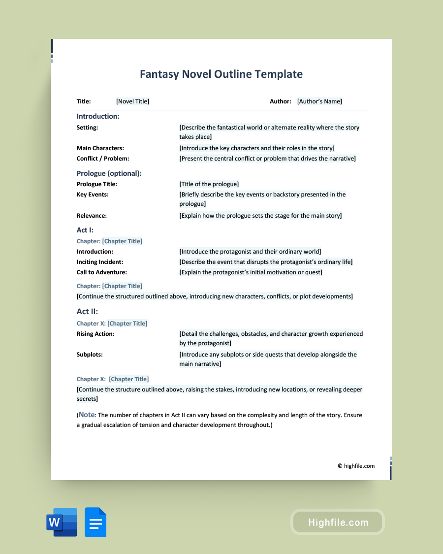 Fantasy Novel Outline Template Word Google Docs Highfile Fantasy Novel Outline Template Word Google Docs Highfile