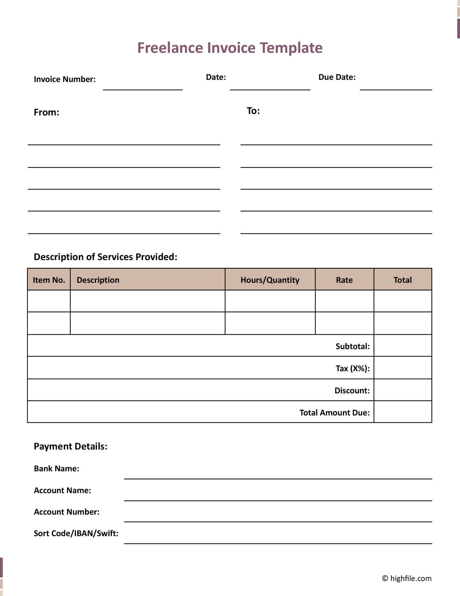 Freelance Invoice Template Word Google Docs Highfile