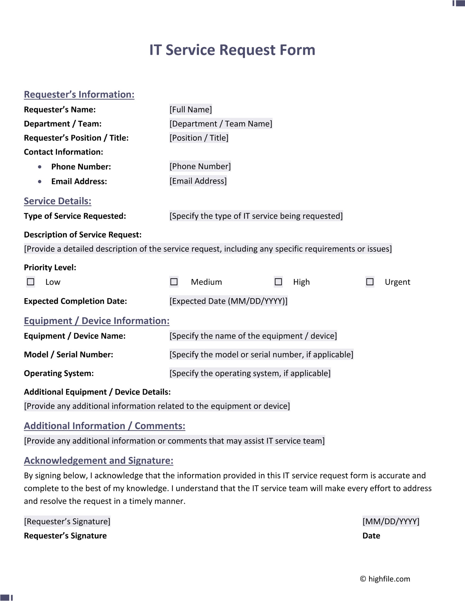 IT Service Request Form - Word | PDF | Google Docs - Highfile