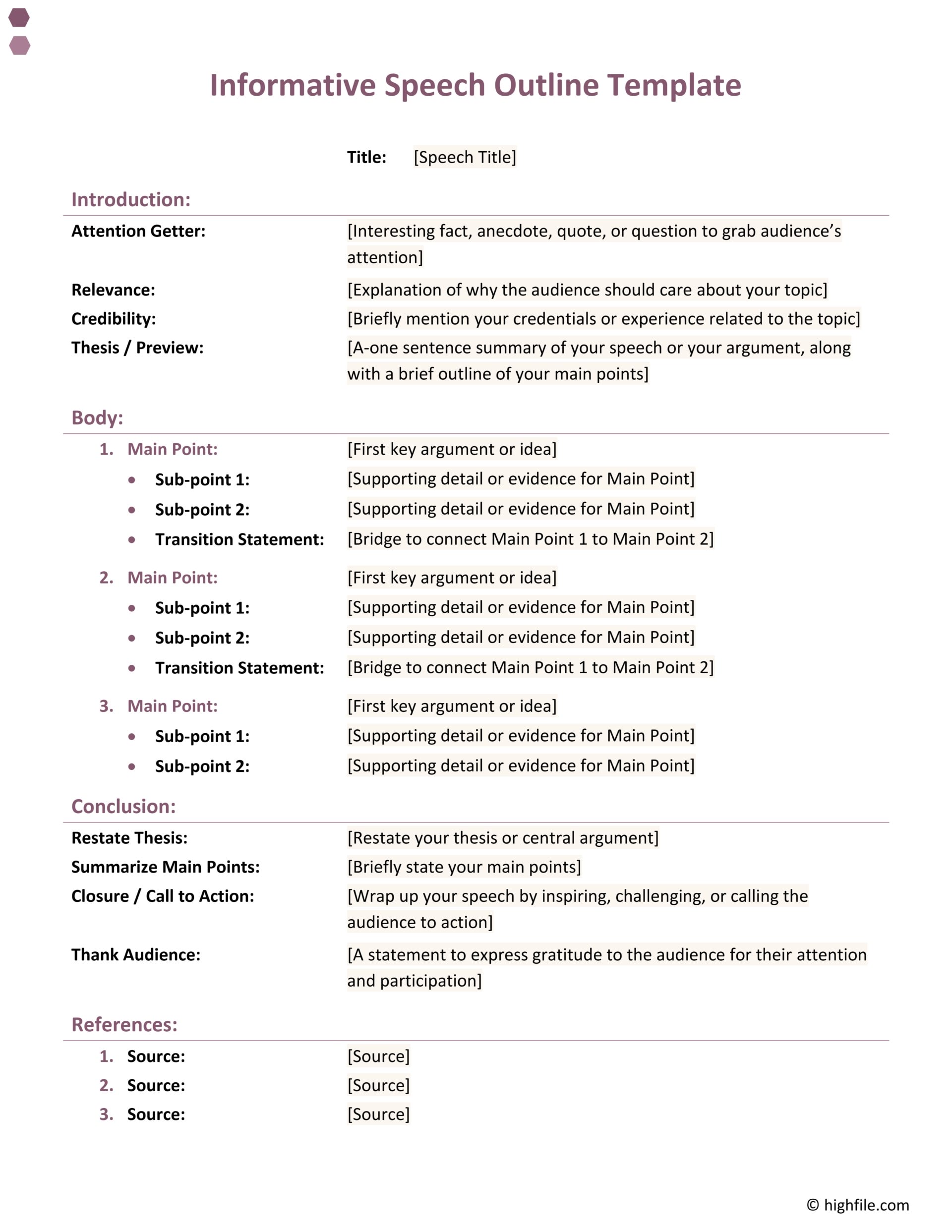 Informative Speech Outline Template Word Google Docs Highfile Informative Speech Outline Template Word Google Docs Highfile