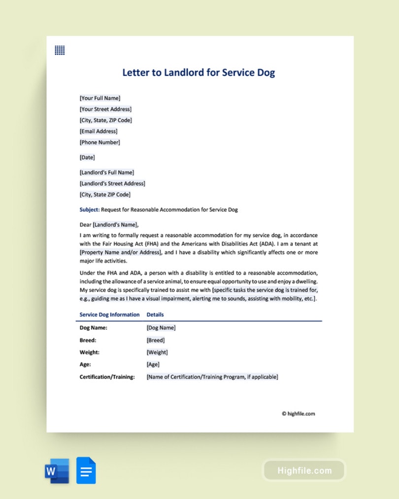 Service Dog Letter Templates and Examples Highfile Service Dog Letter Templates and Examples Highfile