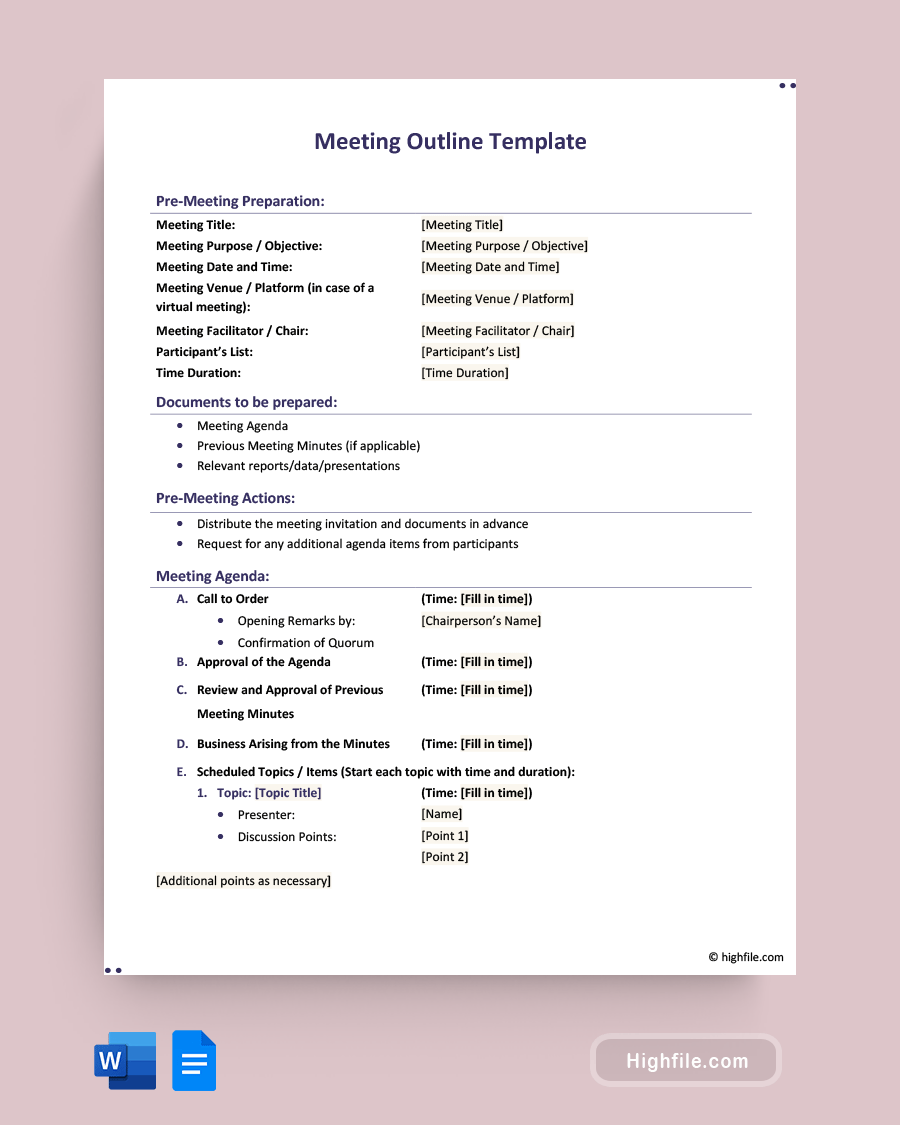 Meeting Outline Template Word Google Docs Highfile Meeting Outline Template Word Google Docs Highfile